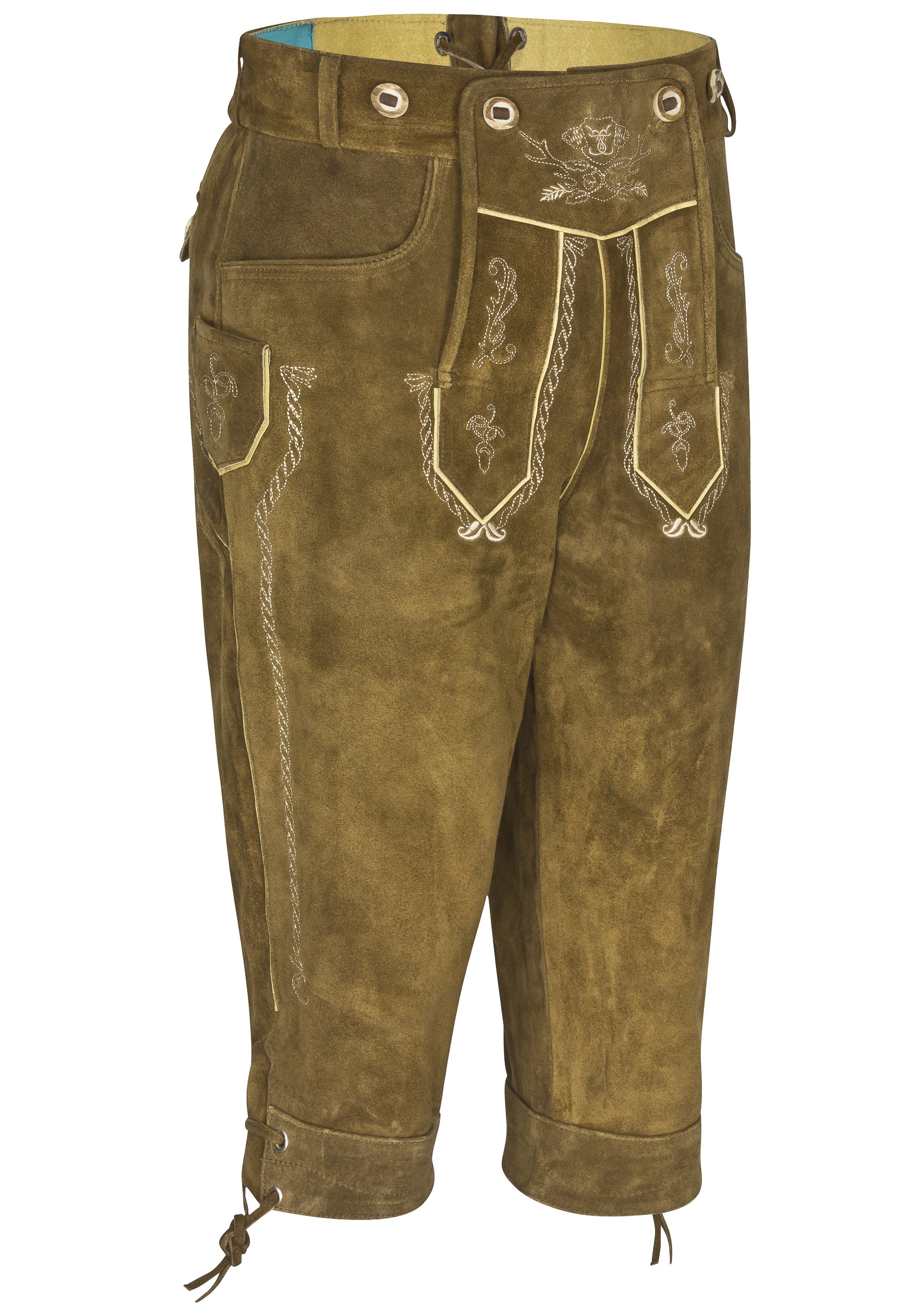 Schöneberger Trachten Collare al Ginocchio Lederhosen Uomo - Pantaloni in Pelle Trachten Hop e Marrone Malto - Hopfen & Malz