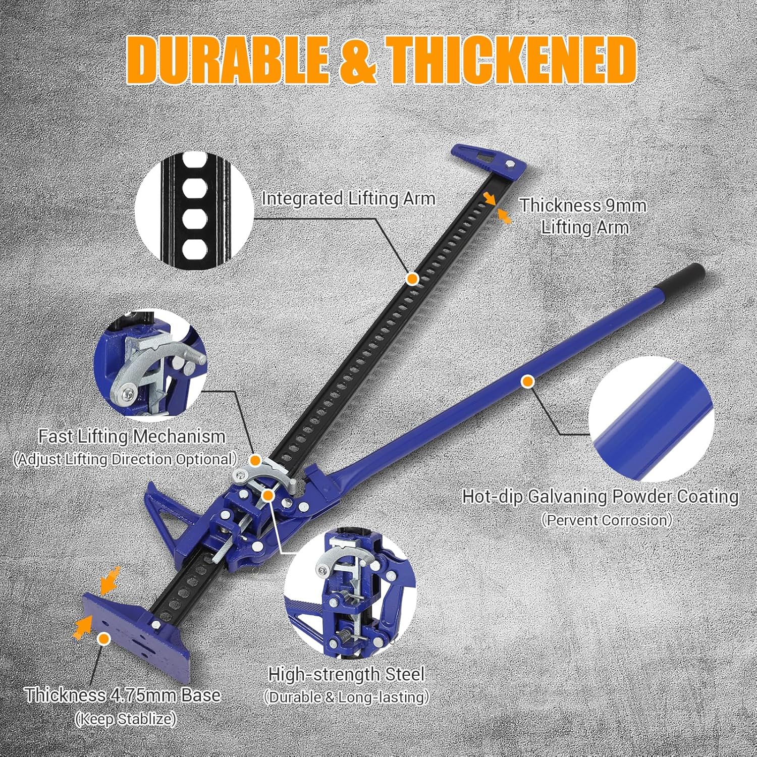 48 Inch Heavy Duty Farm Jack, 3 Ton (6000 Lbs) Capacity, 5.12-41.14 Inch High Lift Ratcheting Off Road Utility Jack, Wear Resistant & Portable for Trucks, UTVs, ATVs, Blue