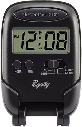 Equity 31302 LCD Fold Up Travel Alarm Clock with Blue Backlight, 3 . 85 L x 2 . 50 W x 4 . 00 H