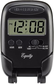 Equity 31302 LCD Fold-Up Travel Alarm Clock with Blue Backlight, 3.85"L x 2.50"W x 4.00"H, Black