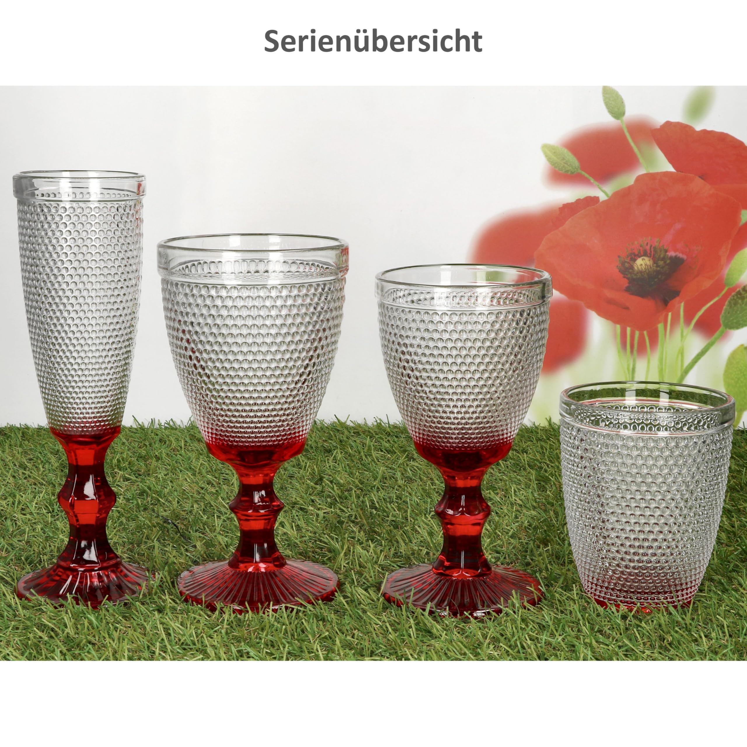 MamboCat Rubin Lot de 6 flûtes à champagne I 150 ml I Flûtes à champagne avec pied rouge I Aspect structuré I Flûtes à champagne hautes pour champagne, prosecco et champagne I Fêtes, Noël, etc.