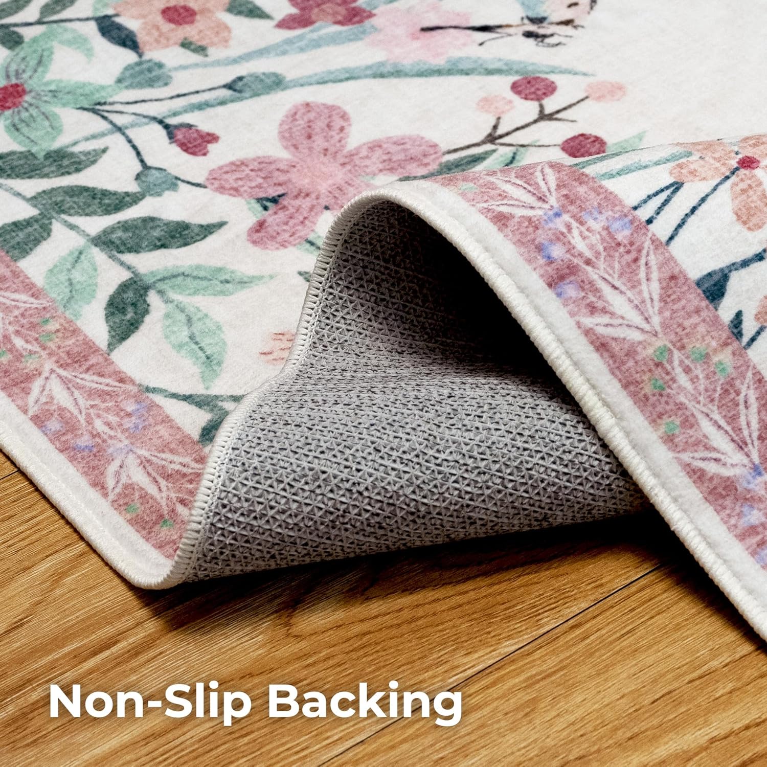 Floral 5x7 Area Rug Machine Washable Soft Print Boho Carpet Non Slip Rugs Low Pile Flower Area Rugs for Living Room Bedroom Nursery Kitchen Dining Room Indoor-Pink Pastel