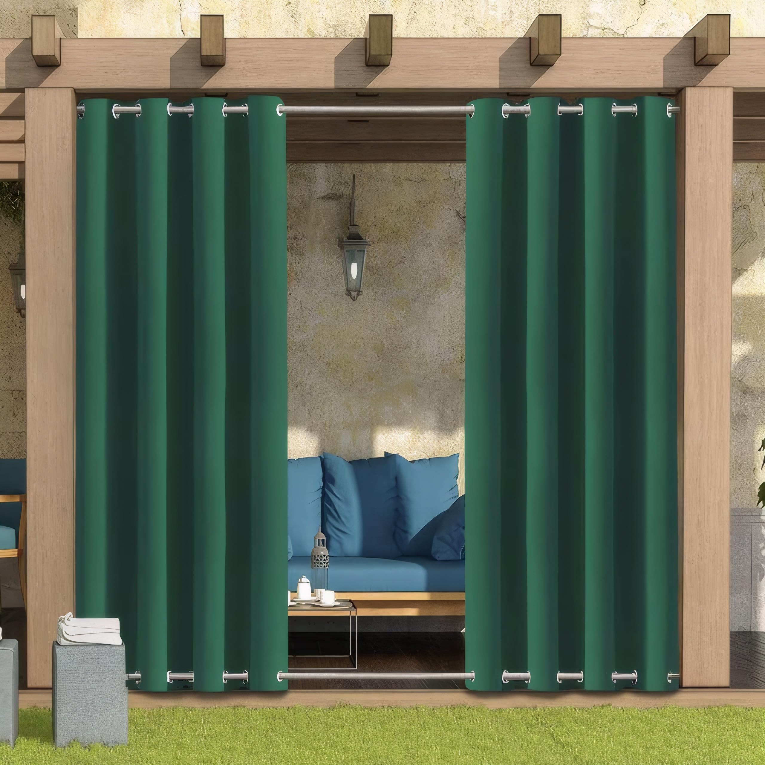 LiveGo Outdoor Curtains Waterproof with Grommet (Top and Bottom), 2 Panels Privacy & UV Protection Windproof Curtain for Porch, Pergola, Garden, Backyard (Light gray, 140 * 213cm) — view 25