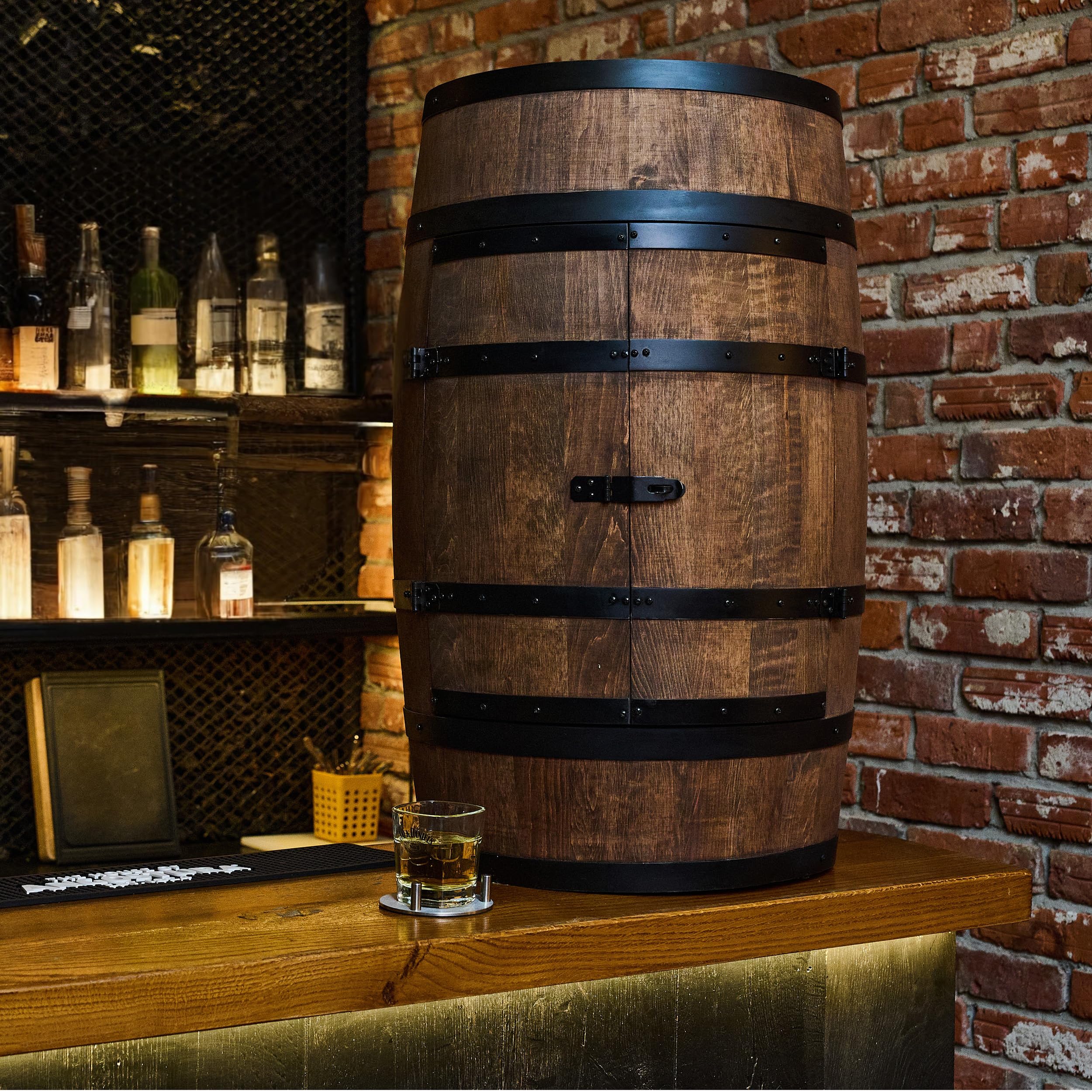 Creative Cooper Casier/Baril à vin avec Porte LED RGB - Armoire à Alcool - Étagère à Bouteilles - Meuble en Bois - 80 cm (wenge)