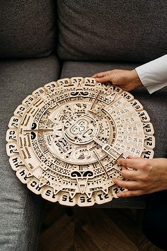 Miniatura 2 de Wood Trick - Rompecabezas de calendario maya de madera de pared para niños y adultos, calendario azteca, calendario de madera en 3D, 40 cm