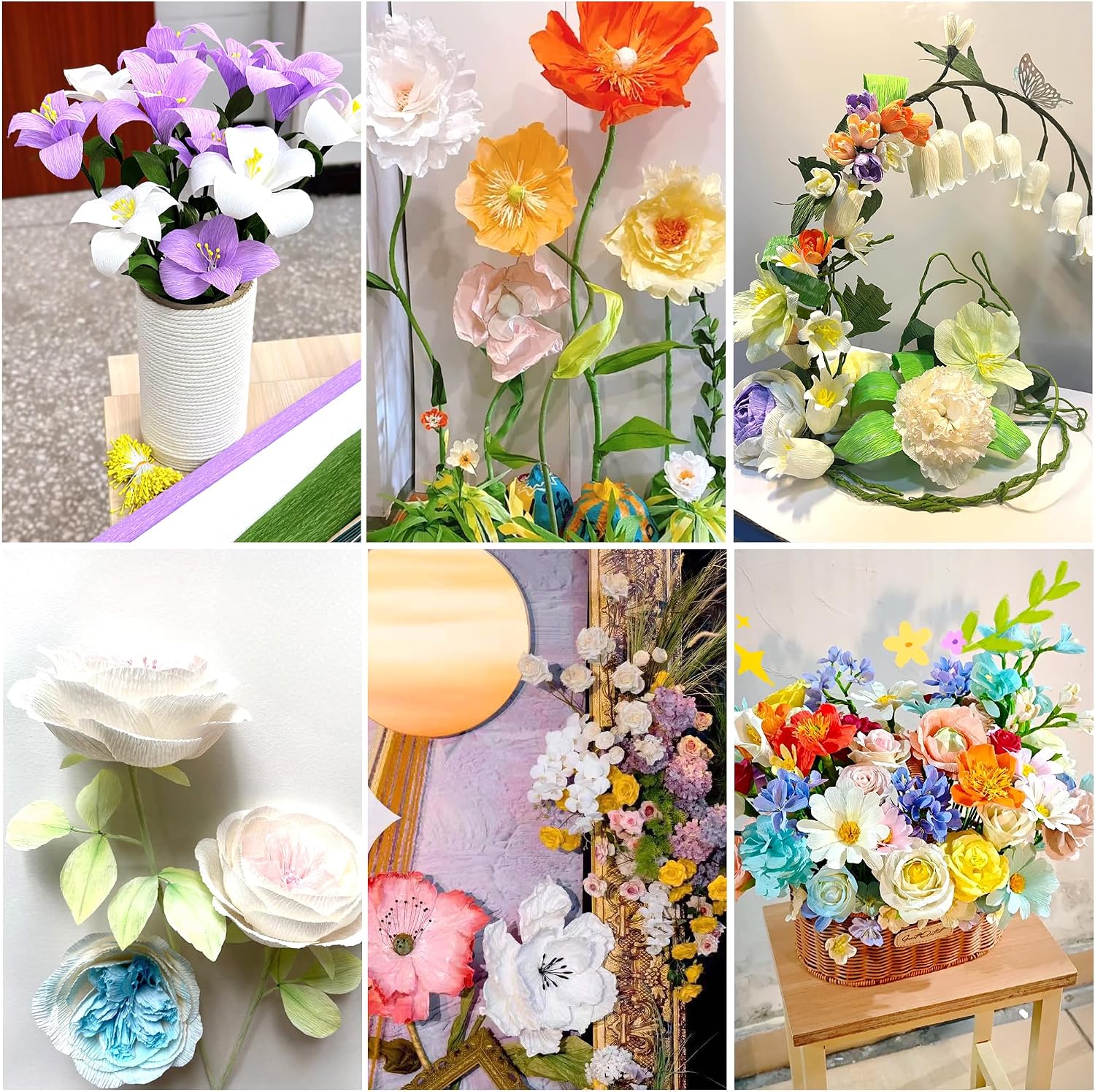GLOREIEY 8Colors Crepe Paper Rolls,10" X 98" Crepe Paper Flower DIY Kits,20Pcs Green Floral Iron Wire, Double Sided Tape, for Birthday Parties Weddings Festival Decoration (Pink)