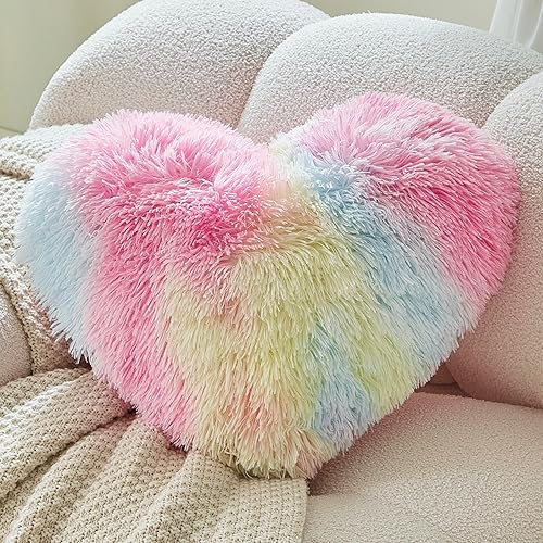 MOOWOO Almohada de corazón esponjosa, almohada de piel sintética, felpa sherpa, cojín suave y bonito, día de San Valentín, día de Acción de Gracias,