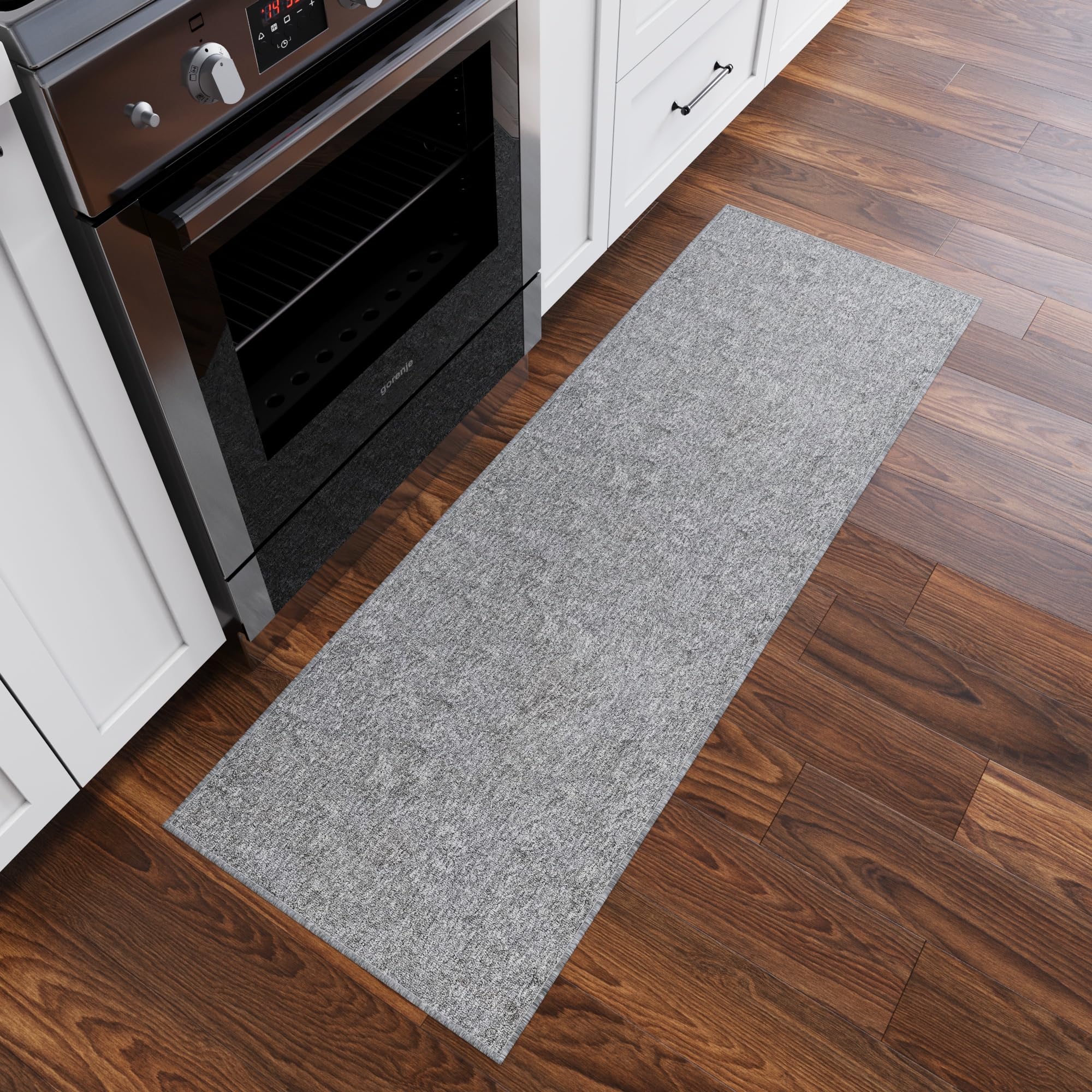 Ottomanson 2'7" x 10' Ultra-Thin Hallway Runner Rug - Durable Non-Slip Carpet for High-Traffic Areas - Fits Under Doors for Seamless Entry - Ideal for Kitchen, Entryway, Bedroom & Living Room, Gray