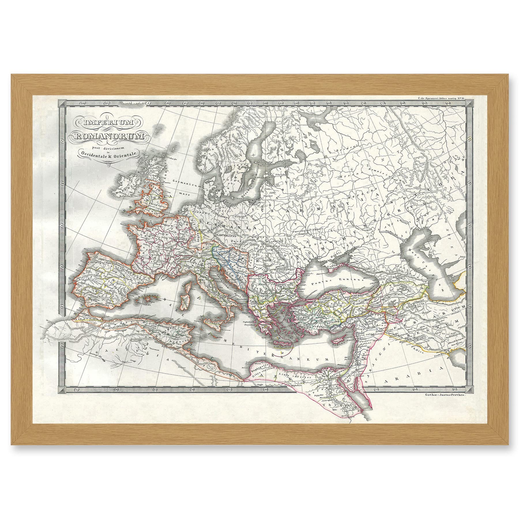 Artery8 Roman Empire Divided East West Ancient Rome 1850 Vintage Map Artwork Framed Wall Art Print A4