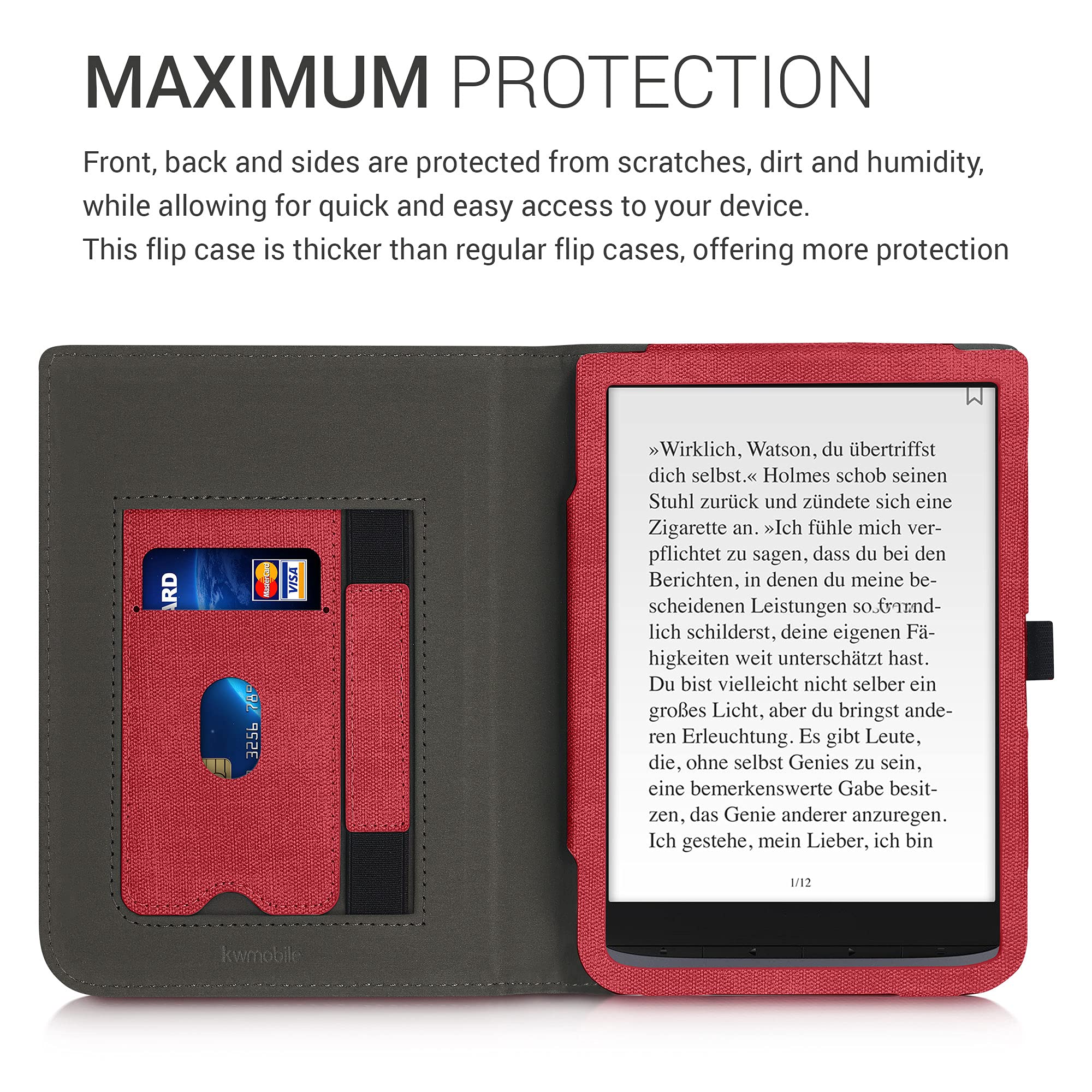 kwmobile Pokrowiec kompatybilny z Pocketbook InkPad 3/3 Pro/Color/Vivlio InkPad 3 Cover - Etui ze sztucznej skóry/zamszu ze stojakiem - Czerwony/Ciemnoszary
