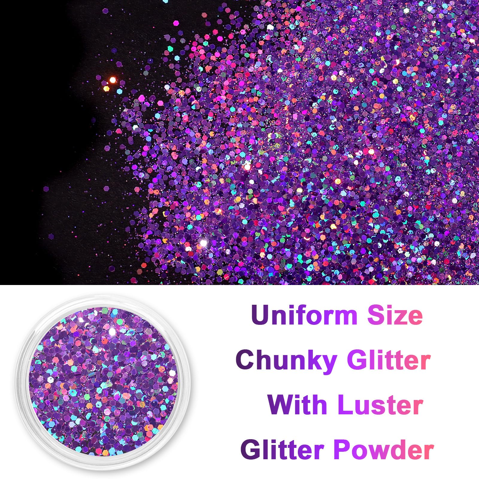 Renfio Glitter Mix - Laser Light Purple, 2.11oz/60g Holographic Fine & Chunky Glitter for Nail Art Tumblers, Slime & Crafts - Image 2