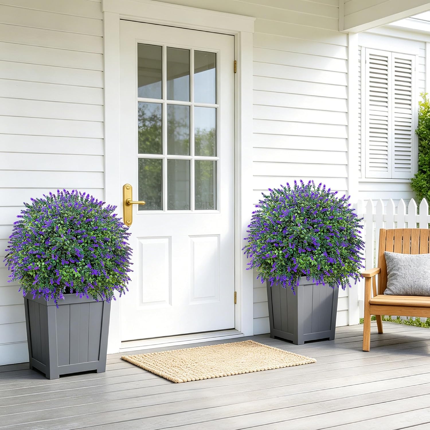 27.5'' Artificial Topiary Boxwood Ball Trees with Lavender 2 Pack Fake Plants for Outdoor Indoor Artificial Shrubs with Ground Spike UV Resistant Fake Bushes for Front Porch Garden (Purple)