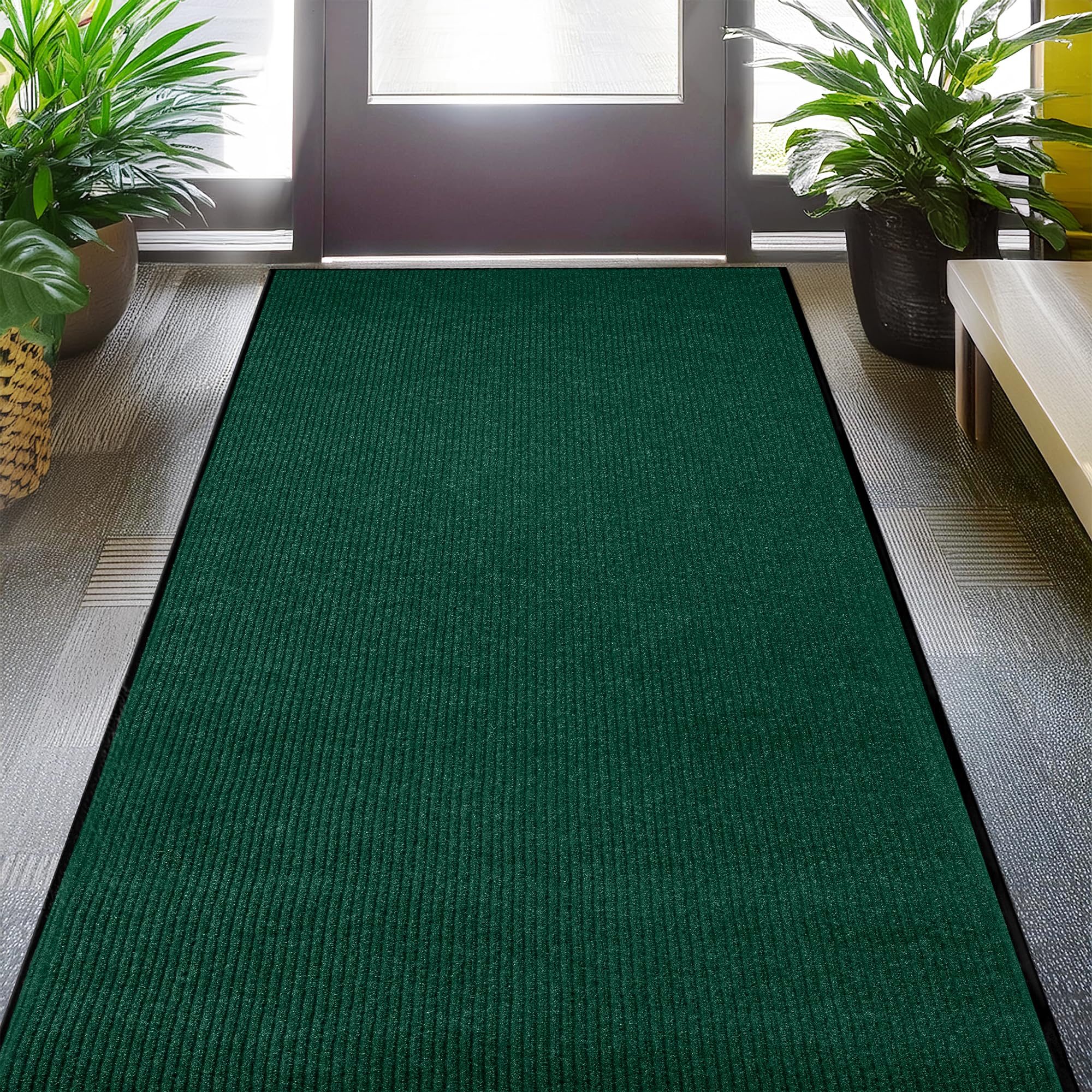 Durable Rubber Door Mat - Heavy Duty, Indoor/Outdoor, Easy Clean, Waterproof, Low-Profile Mat for Entry, Patio, Garage - Stylish (Green, 6' x 4' (Mud Trapper))