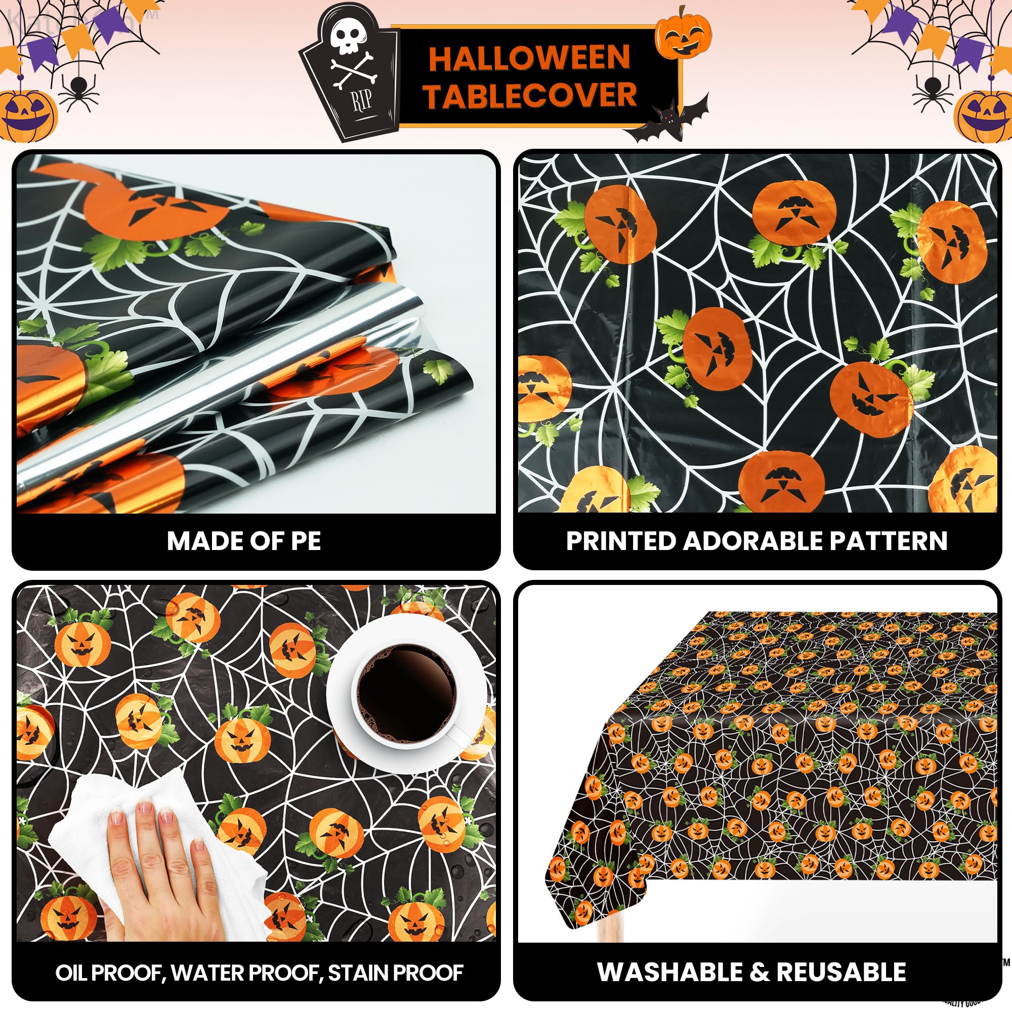 KatchOn, Pumpkin Tablecloth Plastic - Pack of 3 | Table Cloths Disposable 72x54 Inch Table Decorations | Party Decorations
