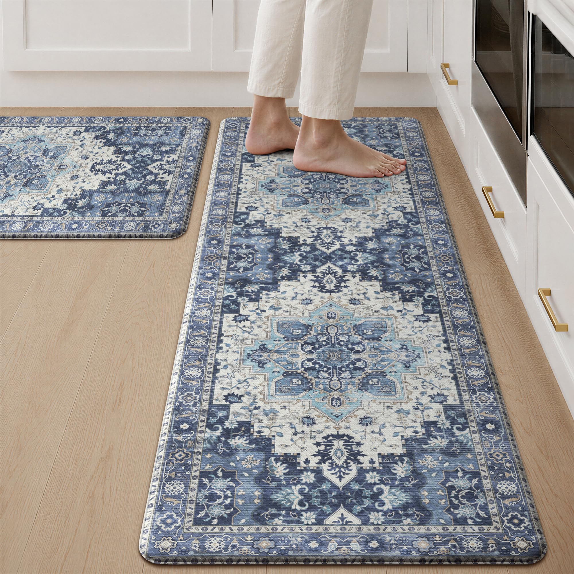 GENIMO 2 Piece Kitchen Rug Set PVC Anti-Fatigue 44x120cm and 44x76cm