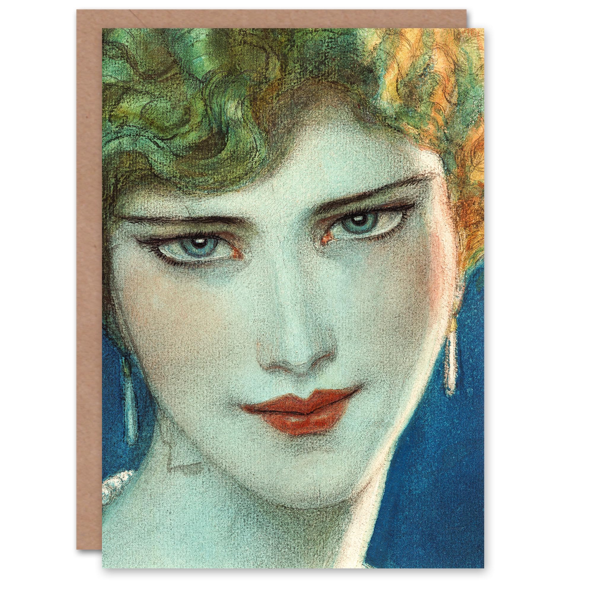 Artery8 Greeting Card - Face of Blonde with Earrings Painting