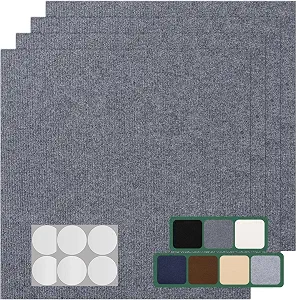 VallisCo Carpet Tile 20 Pack 24” x 24” Self-Adhesive Carpet Floor Tiles, Dark Grey