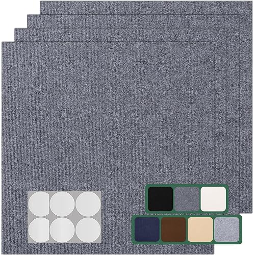 VallisCo Carpet Tile 20 Pack 24” X 24” Self Adhesive Carpet Floor Tiles Anti-Slip Squares Peel and Stick Floor Tile DIY Installation for Bedroom(Dark Grey)