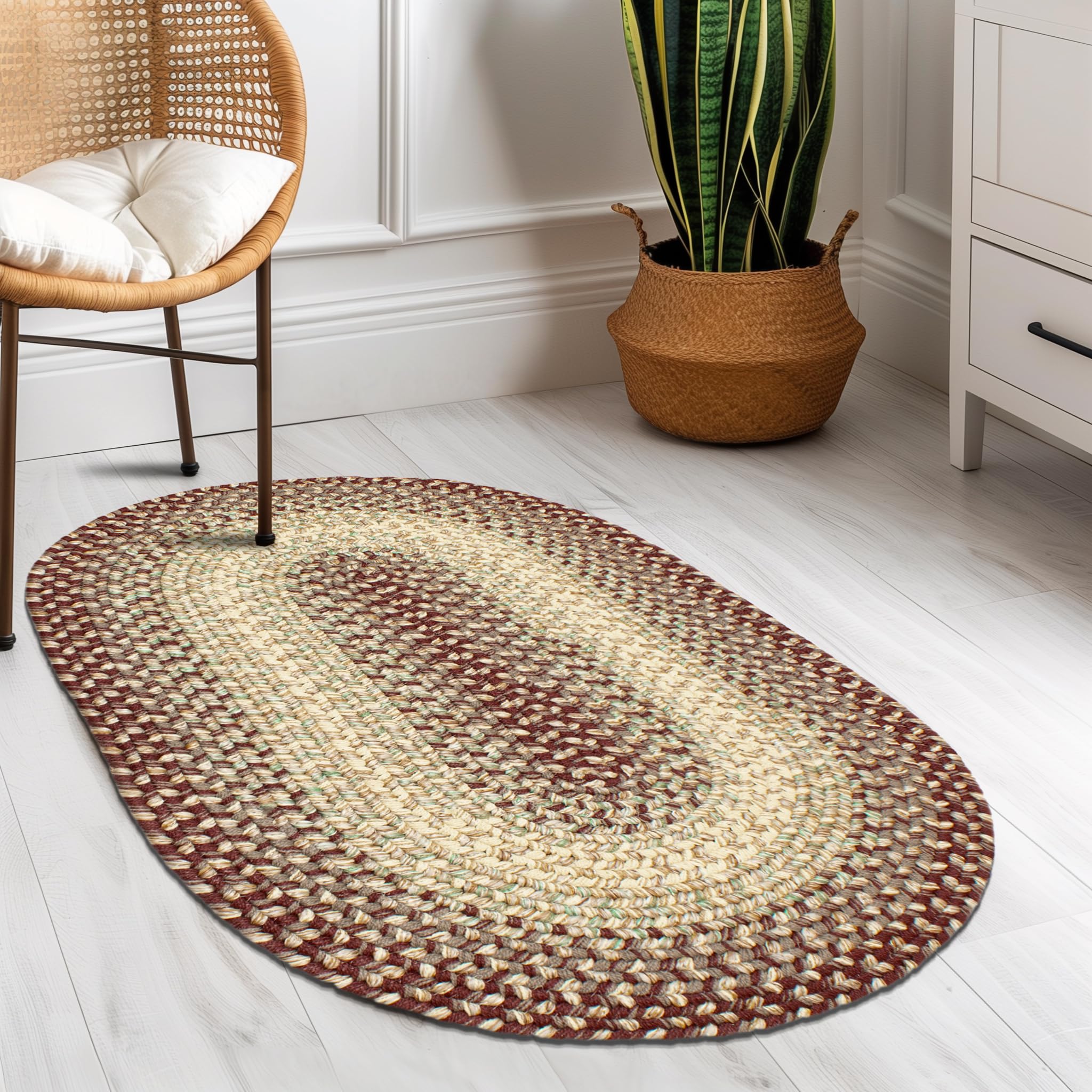 Super Area Rugs Braided Rugs 2X3 Farmhouse Kitchen Rug - Ridgewood Braided Rug for Living Room - Reversible - Indoor/Outdoor - Made in USA - Burgundy/