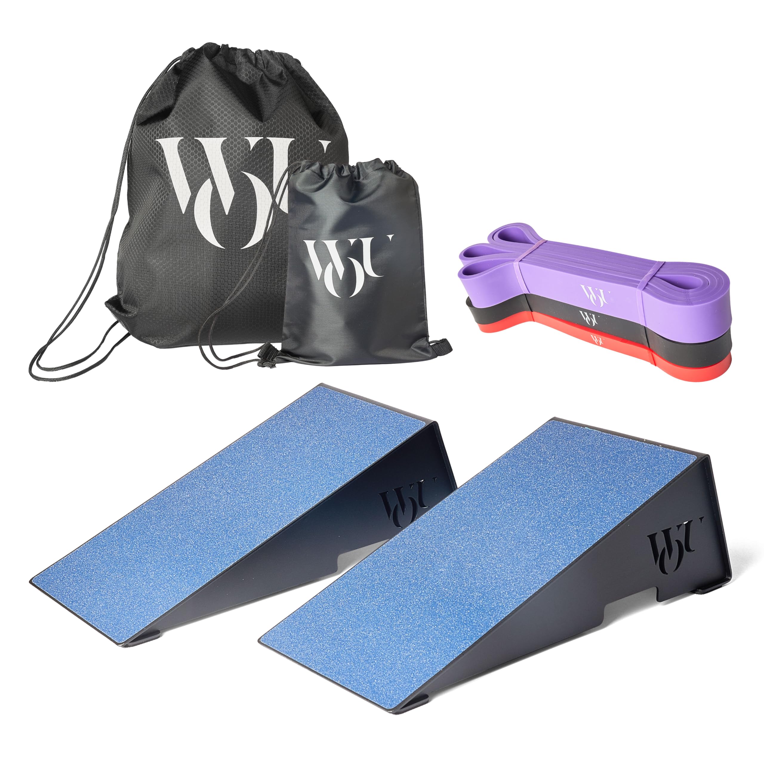 WOU Squat Wedge Set for Heel Elevated Squats, Slant Board with Resistance Bands, Calf Stretcher, Calf Stretcher Slant Board, Squat Wedge Block for Squat Rack with Resistance Band Set, Antislip Grip