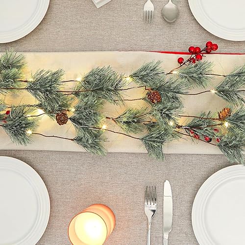 Miniatura 9 de Paquete de 2 guirnaldas de Navidad artificiales preiluminadas de SHareconn de 6 pies con luces cambiantes multicolor, control remoto, funciona con