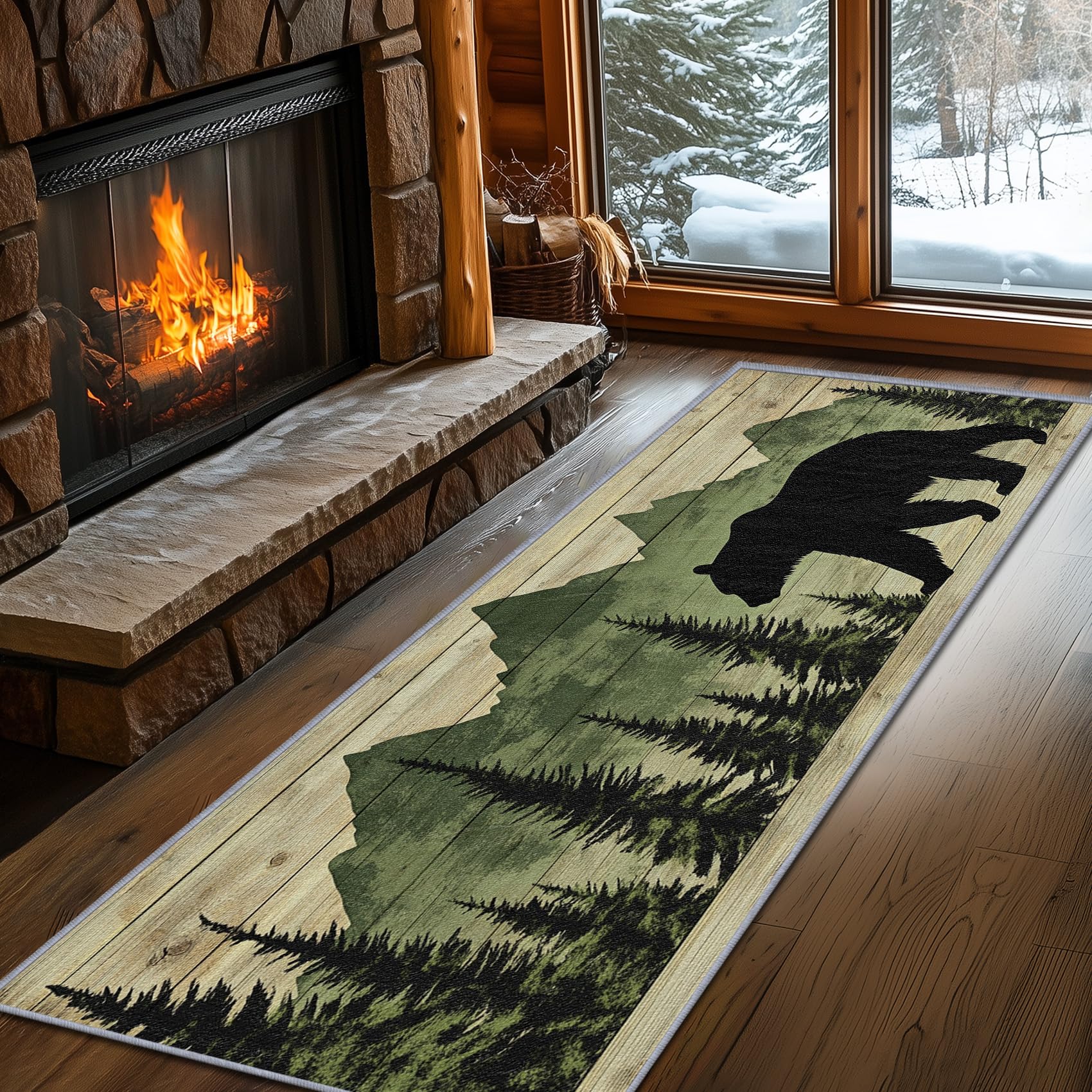Yoozitrees Bear Rugs for Living Room, Bear Runner Rug, 2x7ft, Cabin Animal Rustic Lodge Hallway Runner, Farmhouse Wildlife Low Pile Washable Runner