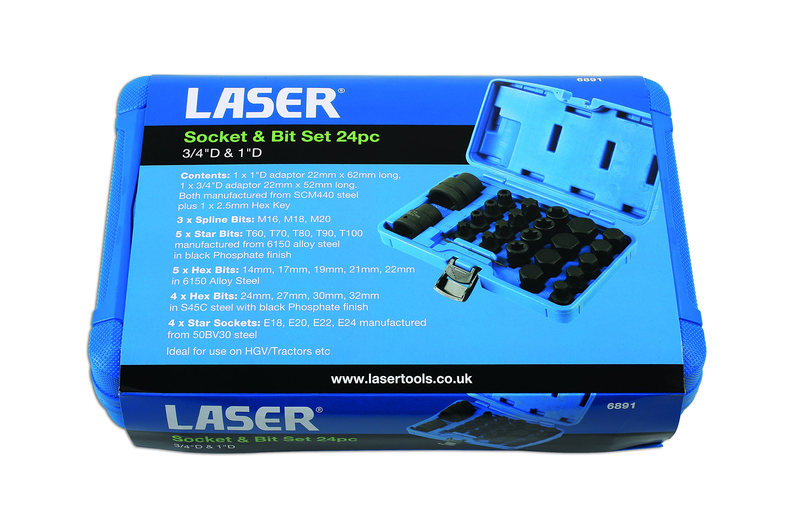 Laser 6891 - Juego de Llaves de Vaso y Puntas (24 Unidades, 3/4", D y D de 1")