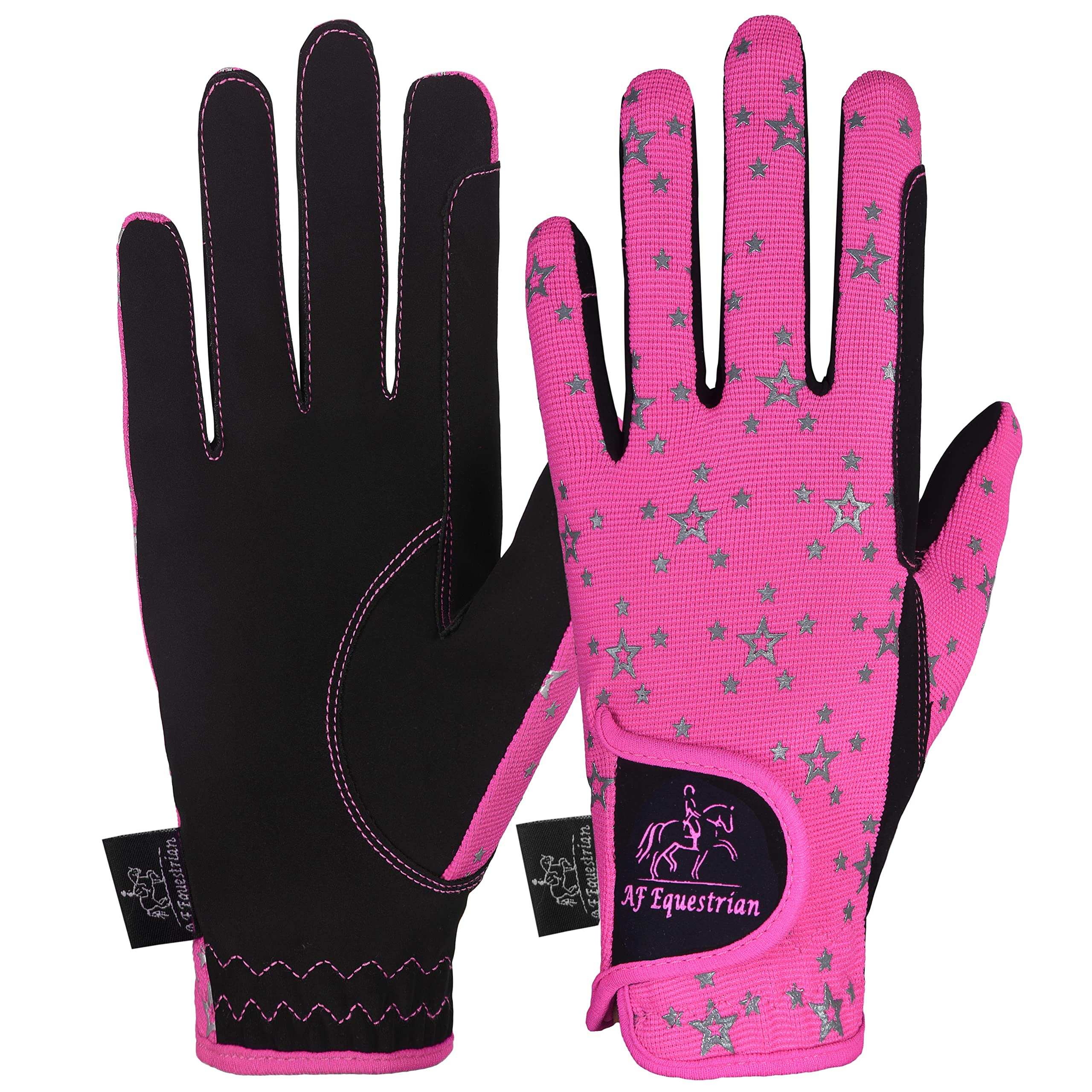 AFE Kids Gloves For Girls Boys Unisex Horse Riding Gloves Outdoor Gloves Sports Gloves Cycling Gloves For Children Black Blue Pink Star Design (Pink Star Design, Small)