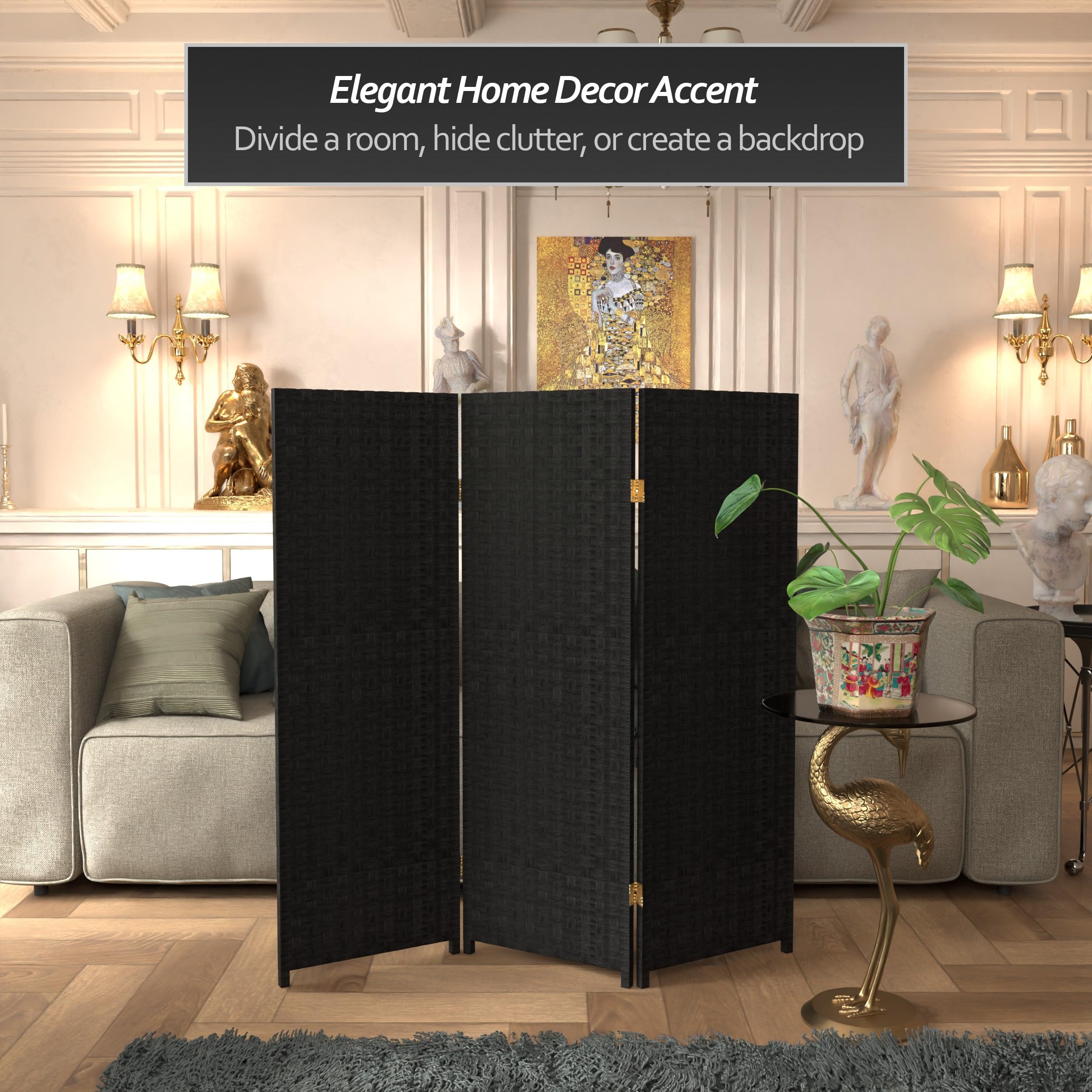 Amazon.com: 4 ft. Short Woven Fiber Folding Screen - Black - 3