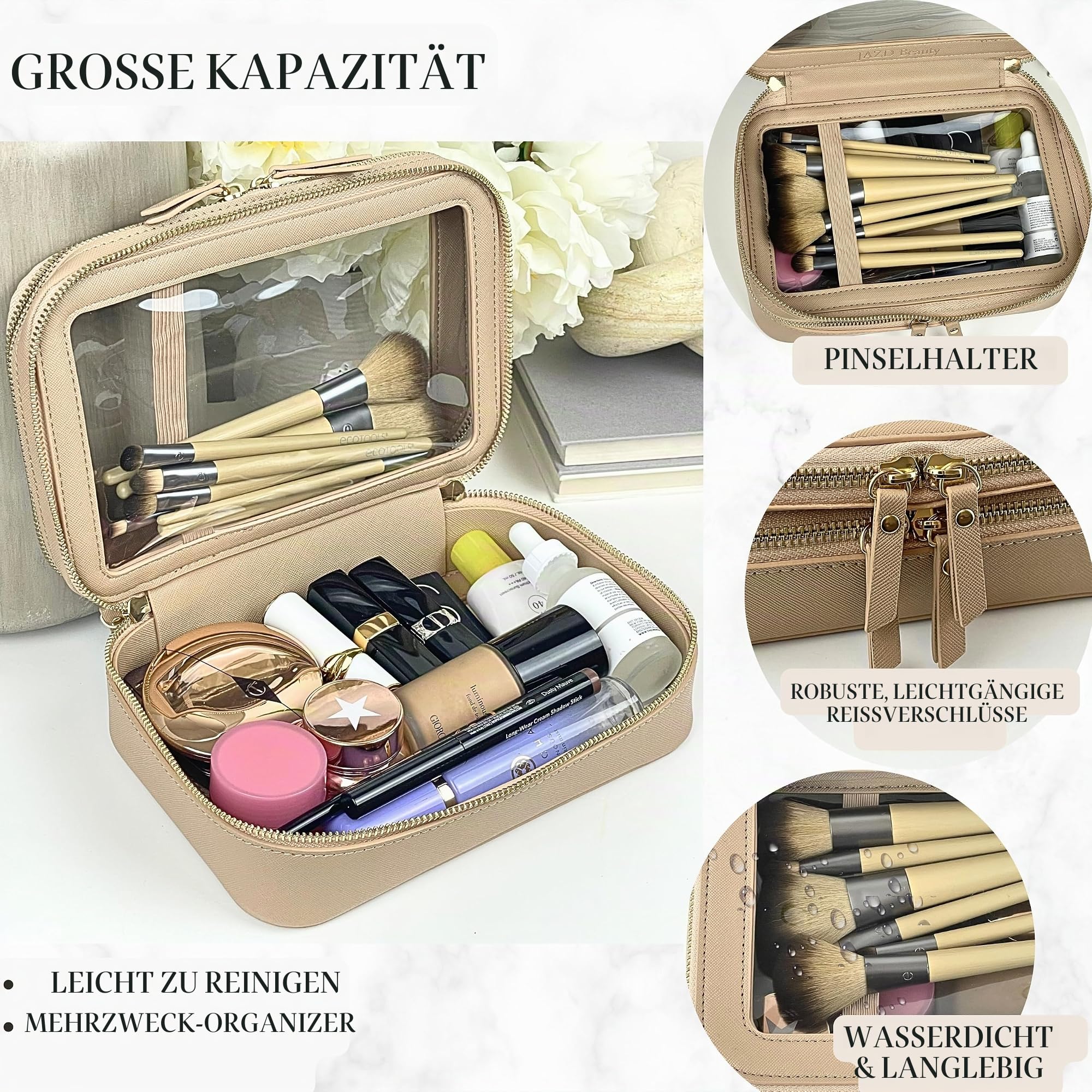 JAZD Transparente Make-up-Tasche, Organizer, Make-up-Tasche, Kosmetiktasche, Kulturbeutel für Damen, Make-up-Tasche, Reise-Make-up-Tasche, kleine Tasche, transparente Kosmetiktasche, Organizer,