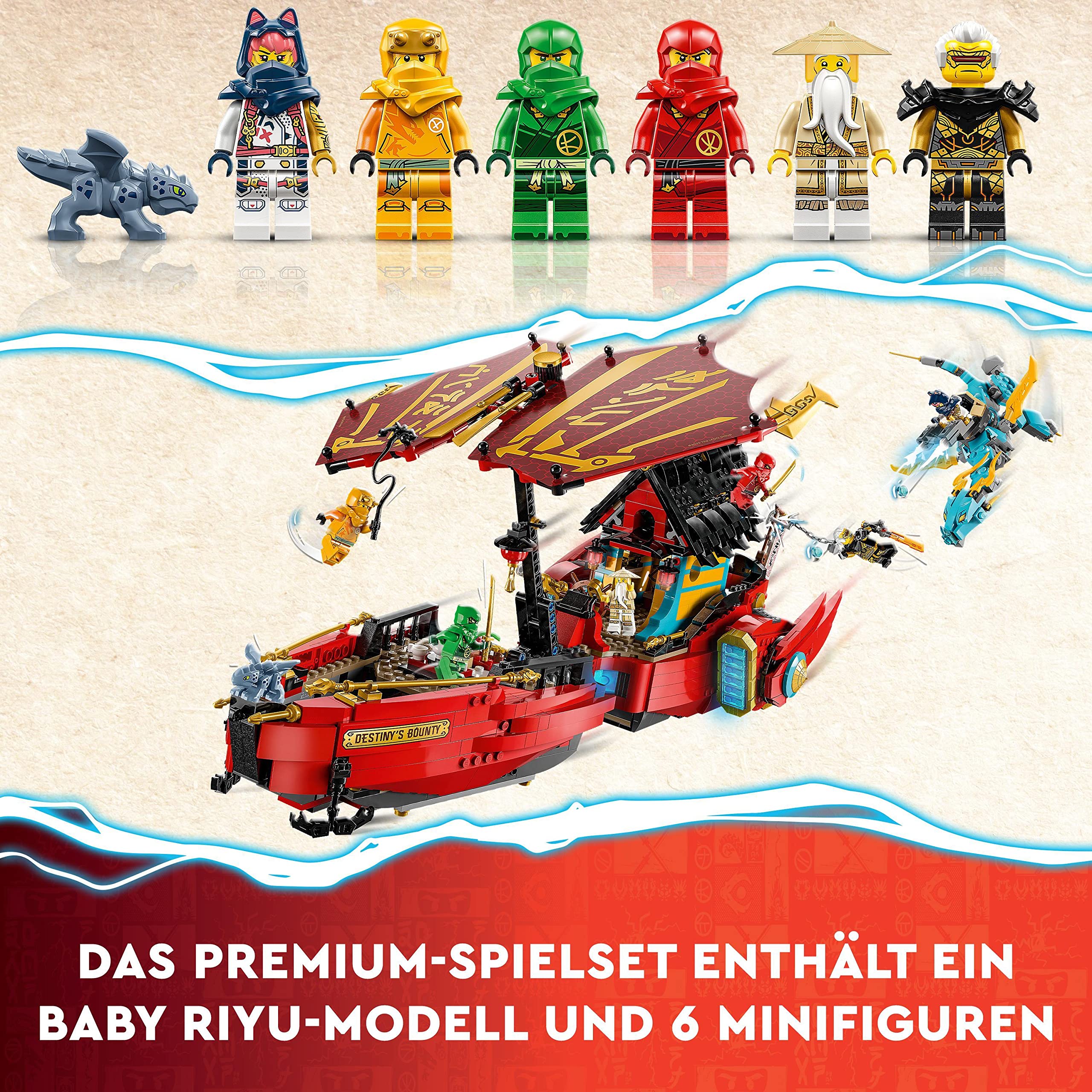 LEGO 71797 NINJAGO Ninja-Flugsegler im Wettlauf mit der Zeit, Ninja Luftschiff Spielzeug-Set mit 2 Drachenfiguren und 6 Minifiguren, 2023 Fahrzeug-Set, Geburtstagsgeschenk-Idee für Kinder