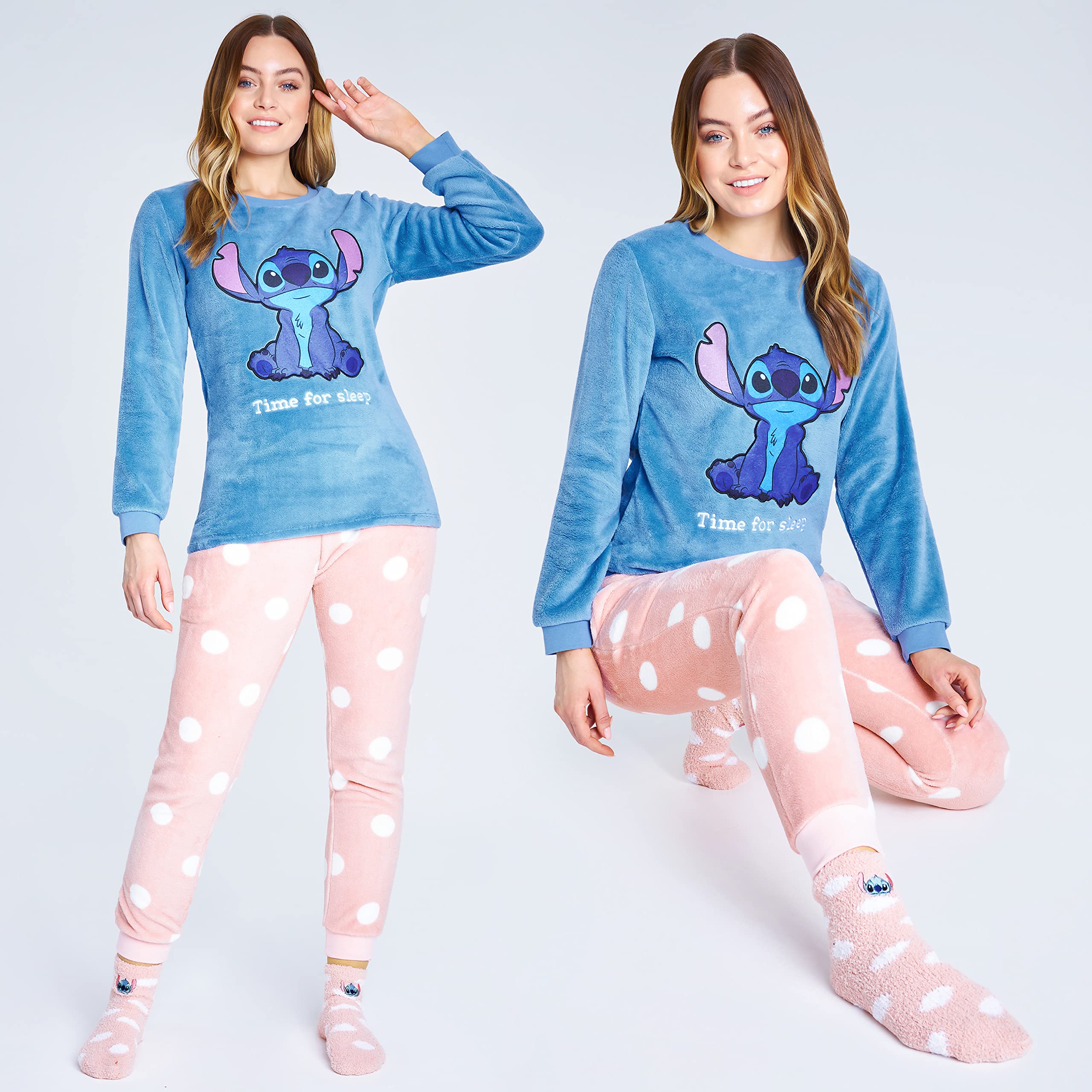 Disney Pigiama Donna Invernale in Pile con Calze Stitch Topolino Minnie Baby Yoda