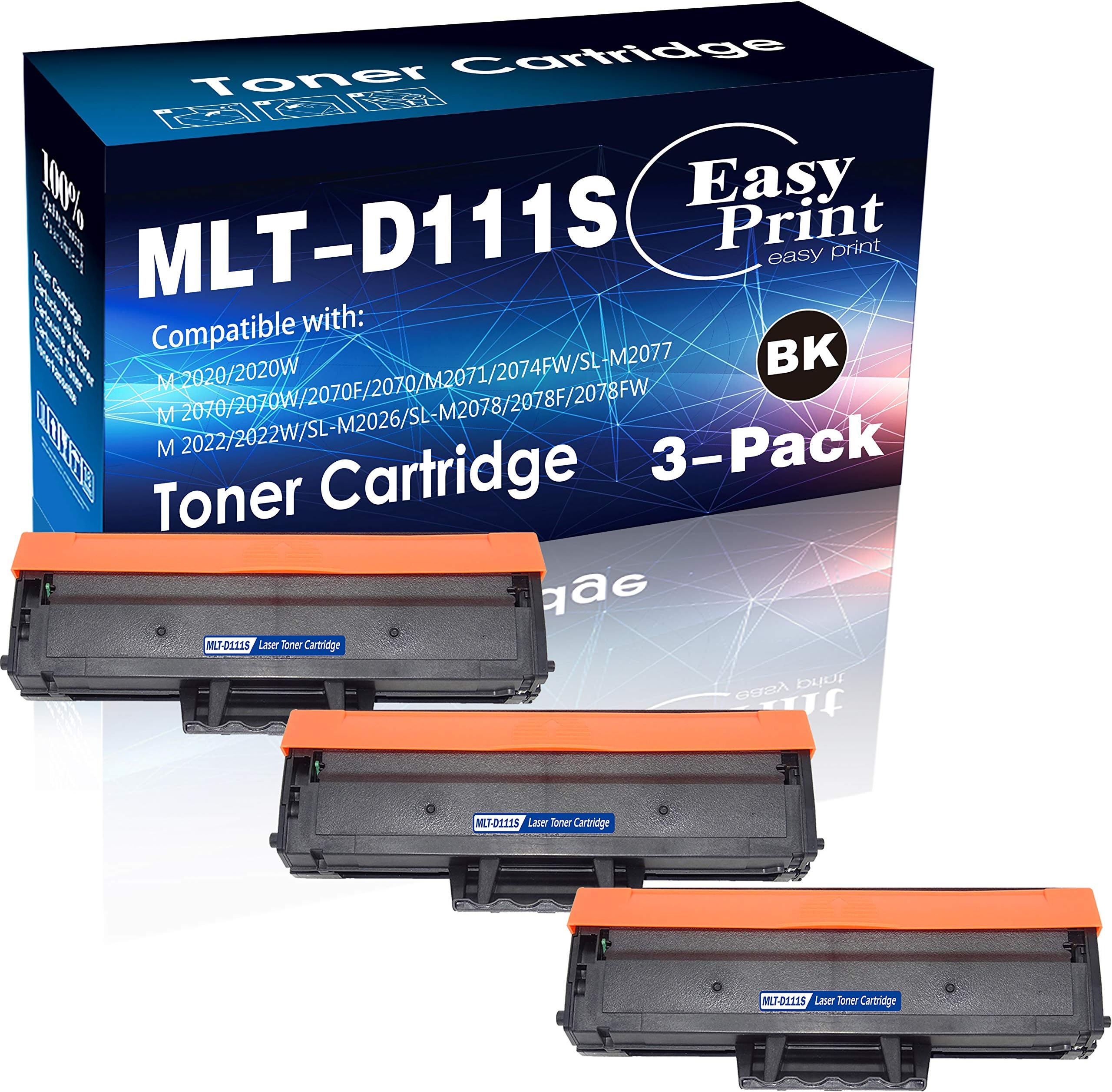 EASY PRINT EASY PRINT 3-Pack (3xBlack) Compatible 111S MLT-D111S Toner Cartridge (with CHIP) for use in Samsung M2020 M2020W M2022 M2022W M2070 M2070W M2070F M2070 Printer, Sold by EasyPrint