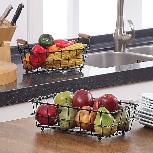 Miniatura 9 de SunnyPoint Cesta rectangular de alambre de 2 niveles para encimera de frutas color negro metal  base de madera
