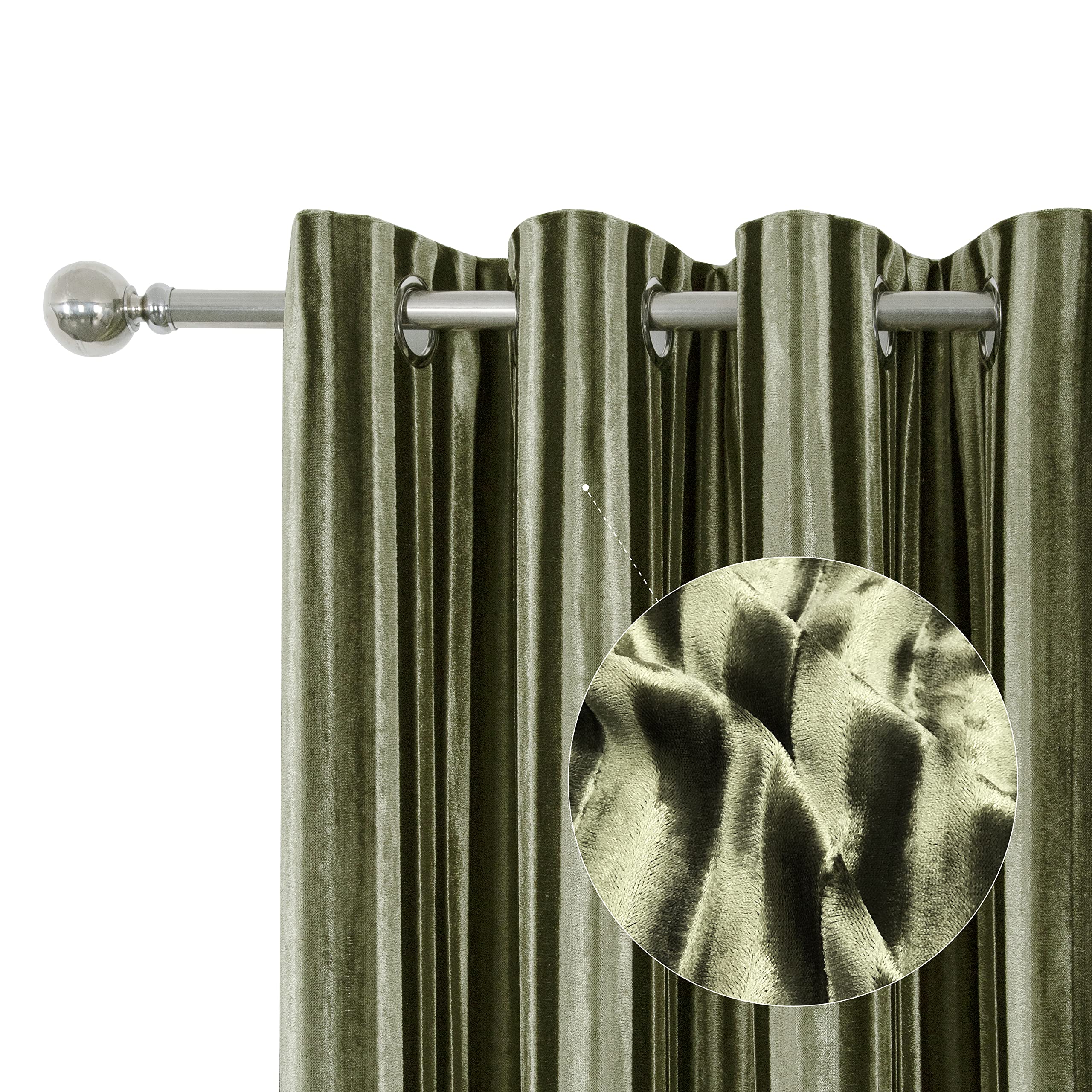 always4u Rideau 100% Occultant en Velours à Longues Rayures, Double Rideaux Isolation Thermique avec Oeillets, pour Salon Chambre Cuisine, Élégant,Vert Olive 140x245cm Lot de 2