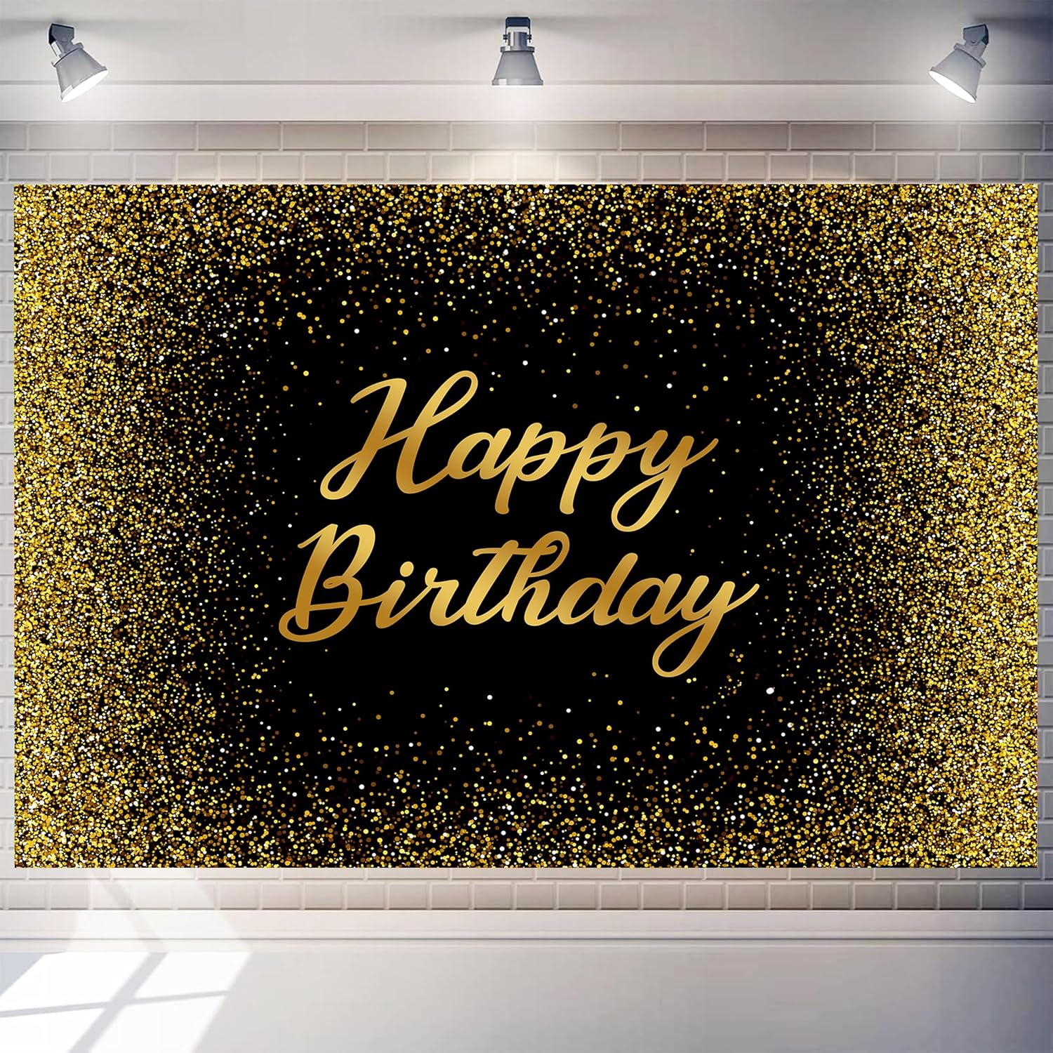 Black Birthday Backdrop Golden Glitter Happy Birthday Background for Women Men 10 x 8 ft Adults Kids Birthday Party Banner Baby Shower Decorations Gold Dots Photo Booth Props Supplies