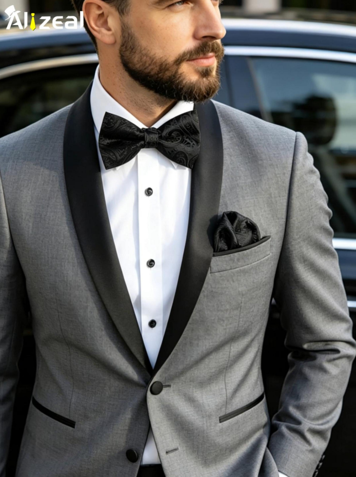 Set de corbatín, pañuelo y mancuernillas para hombre miniatura 6