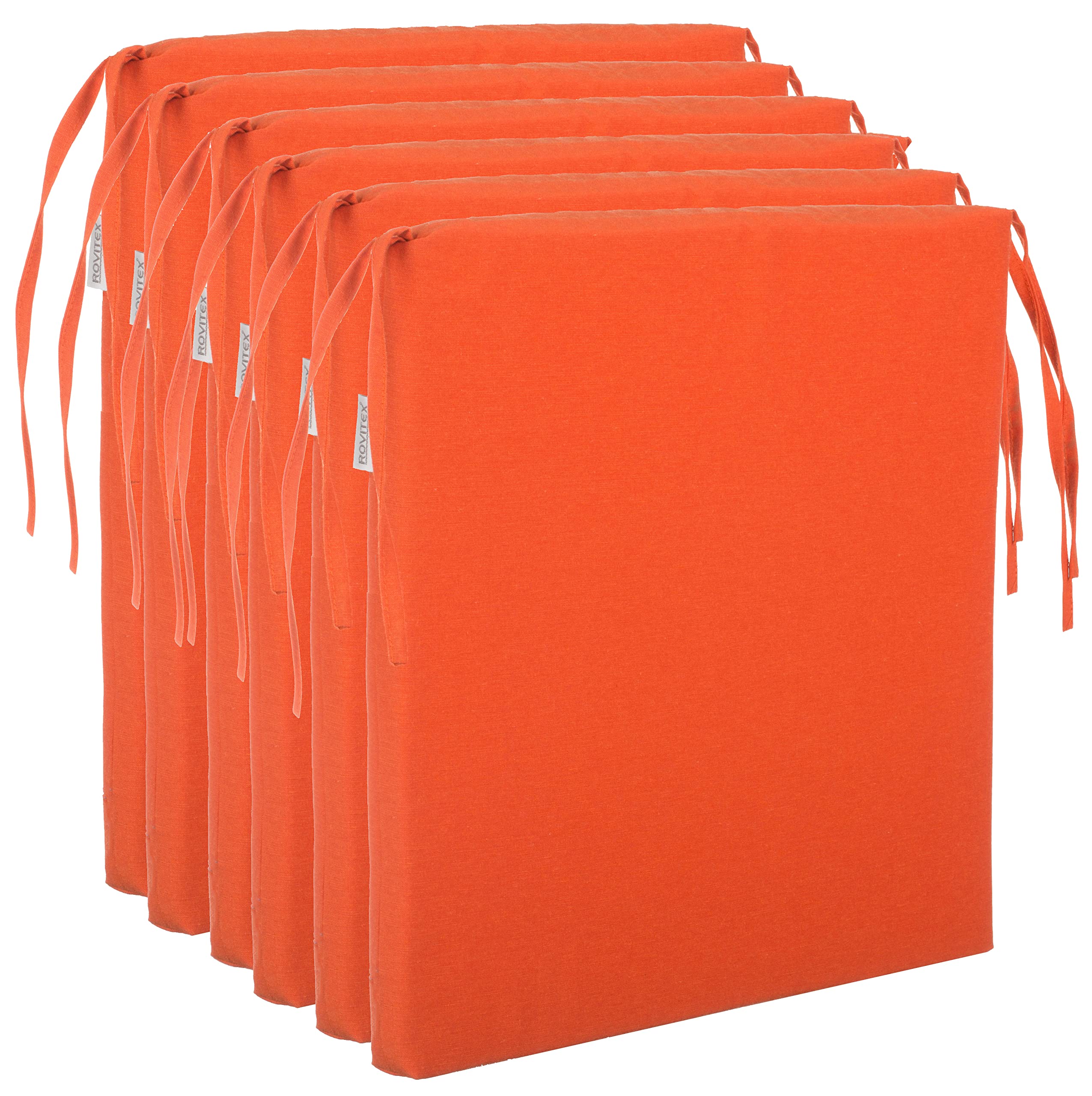 Brandsseller Juego de 6 Cojines para Sillas 40x40 cm Acabado Liso – Cómodas Almohadillas de Asiento con Lazos y Funda extraíble – Cojines Decorativos para Interior y Exterior – Naranja