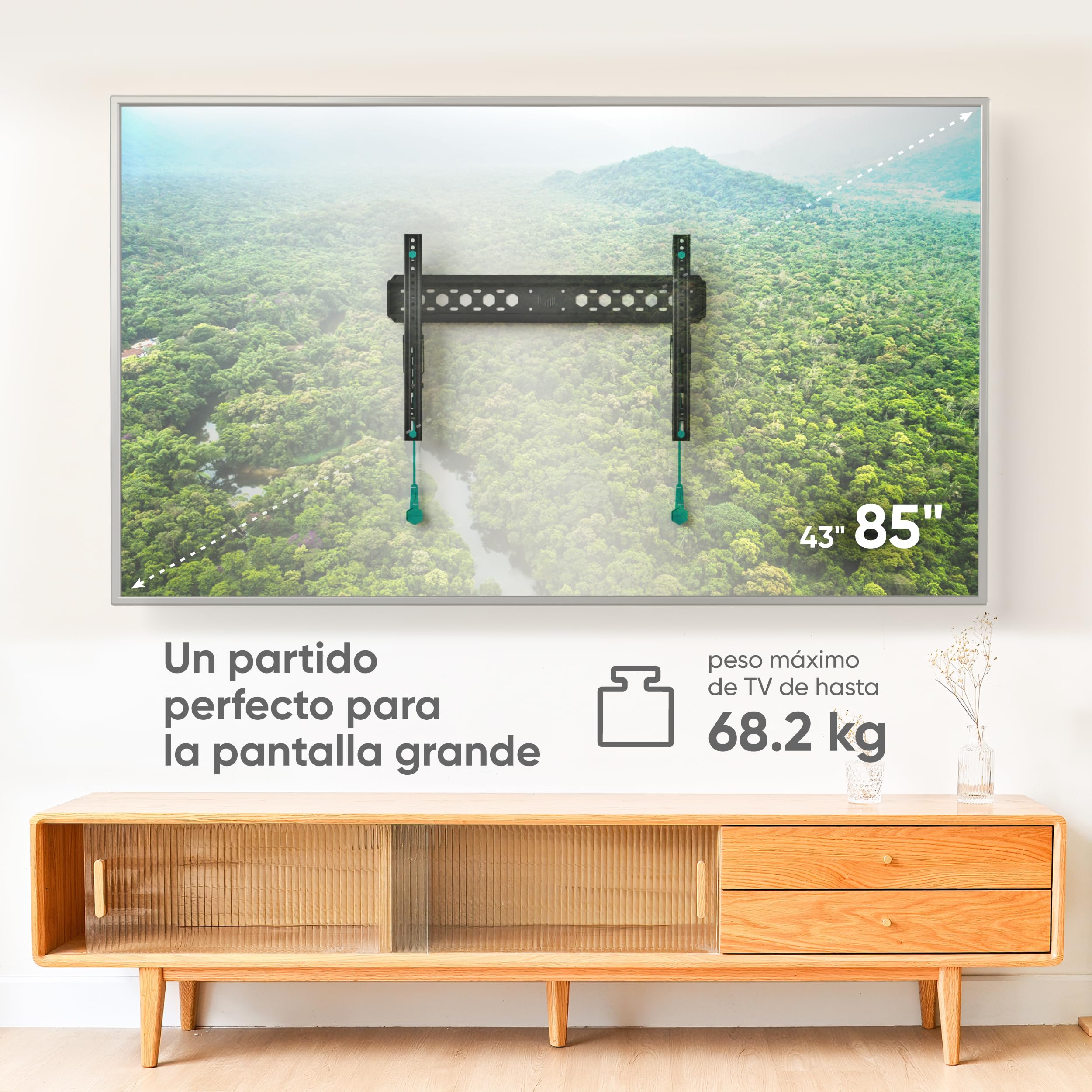 ONKRON Soporte TV a Pared 43-85 Pulgadas, Carga de hasta 68,2 kg, VESA 75x75-600x400 mm, Brazo Pantalla Inclinable con Nivel Integrado, Colgador para Televisor Mural, Ajustable, Universal, Negro TM6-B