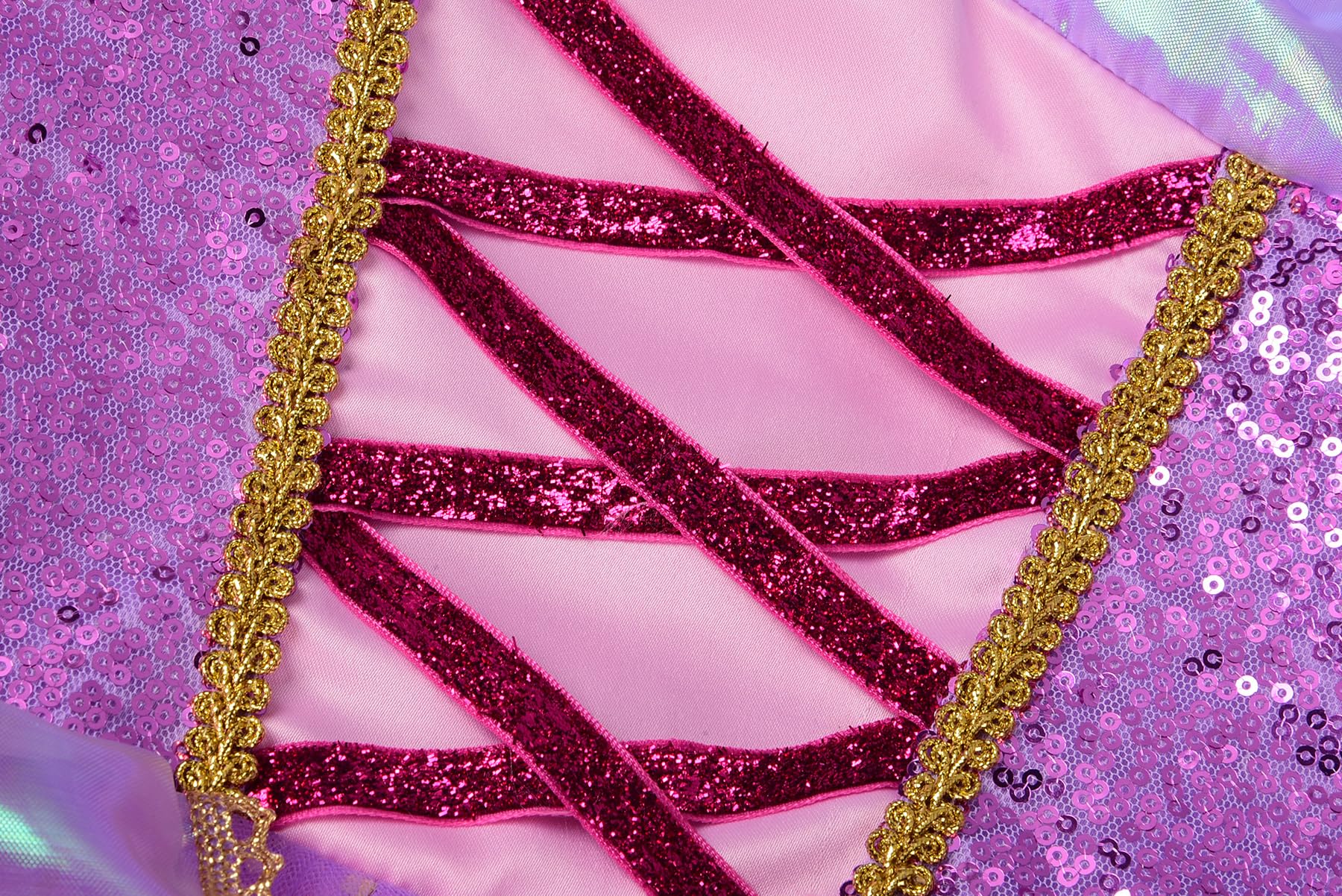 ReliBeauty Costume Principessa Bambina 3-12 anni Vestito Carnevale Maniche Lunghe Abito Lilla con Parrucca, Accessori e Borsetta Cosplay Festa Compleanno