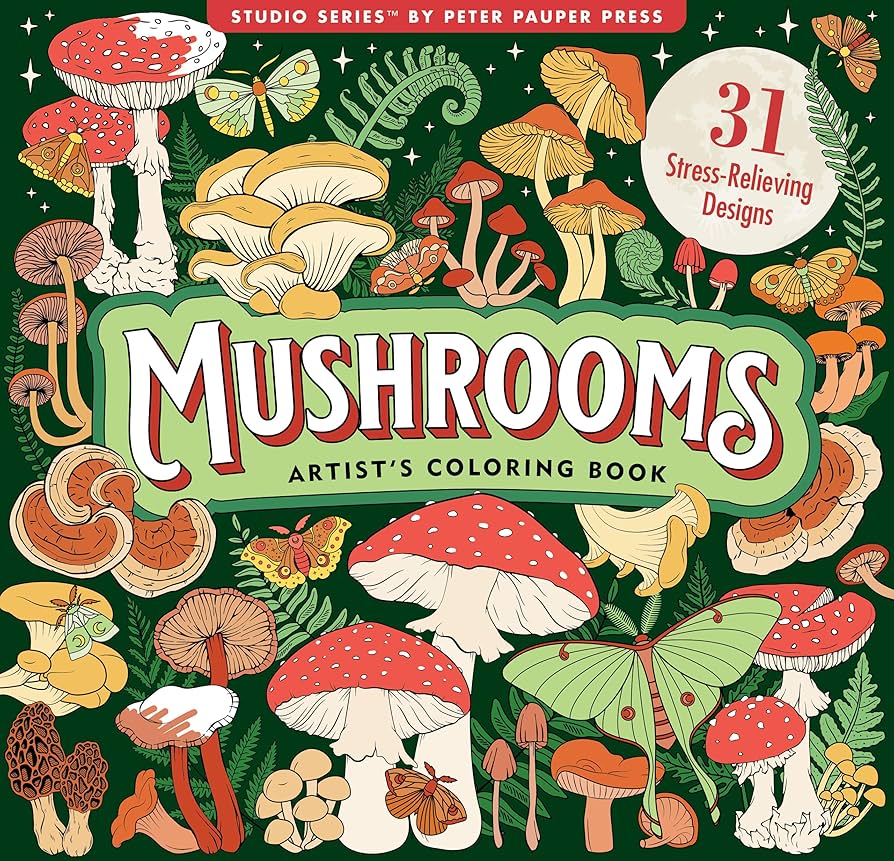 洋書 Mushrooms Amazon.com: Mushrooms Adult Coloring Book (31 one-sided