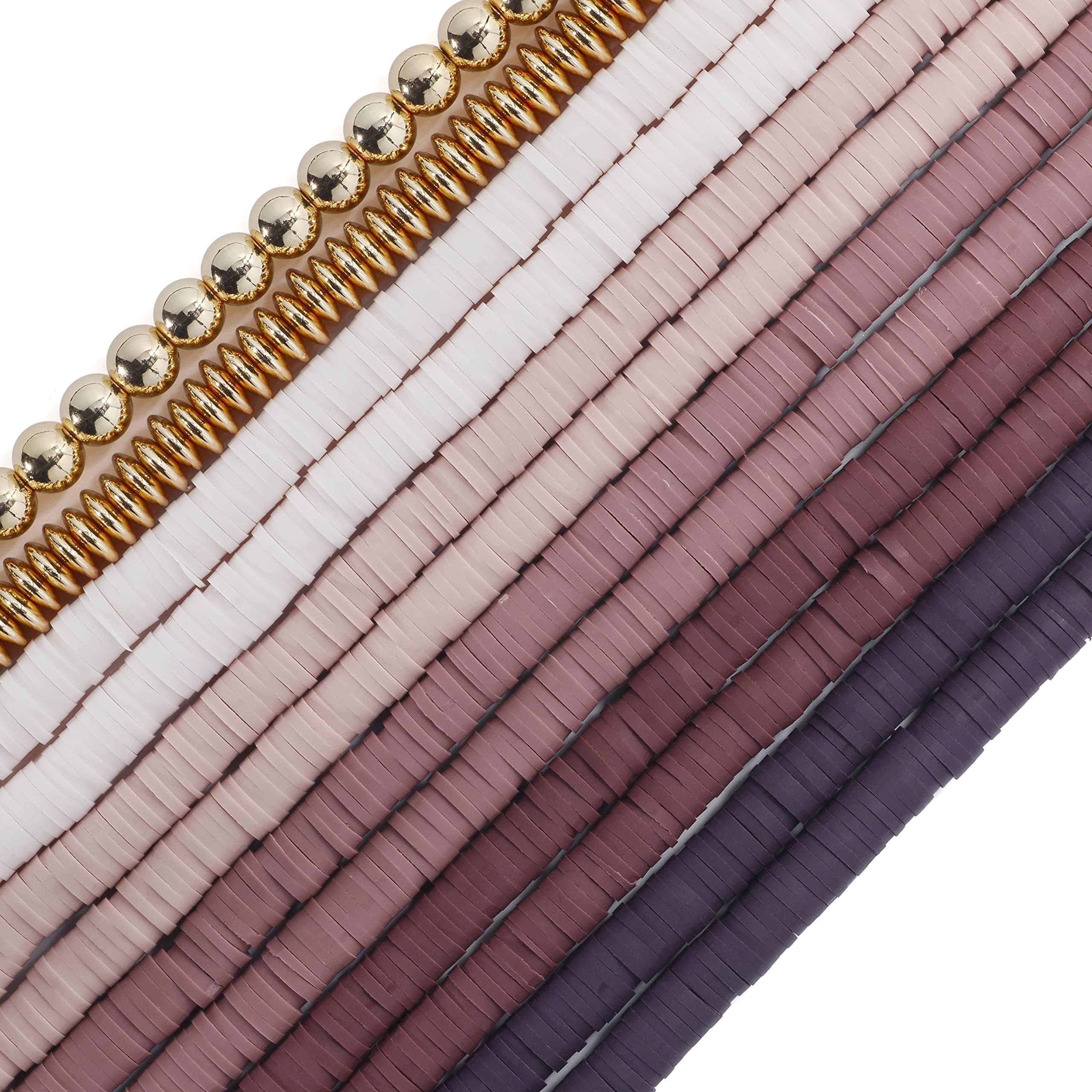 Bocar 6mm 10 Strands Clay Beads Kit Vinyl Flat Handmade Polymer Clay Beads with 2 Strands Alloy Beads Spacer for Jewelry Making Necklace Bracelet Earrings Finding (CB-001-mix 7)