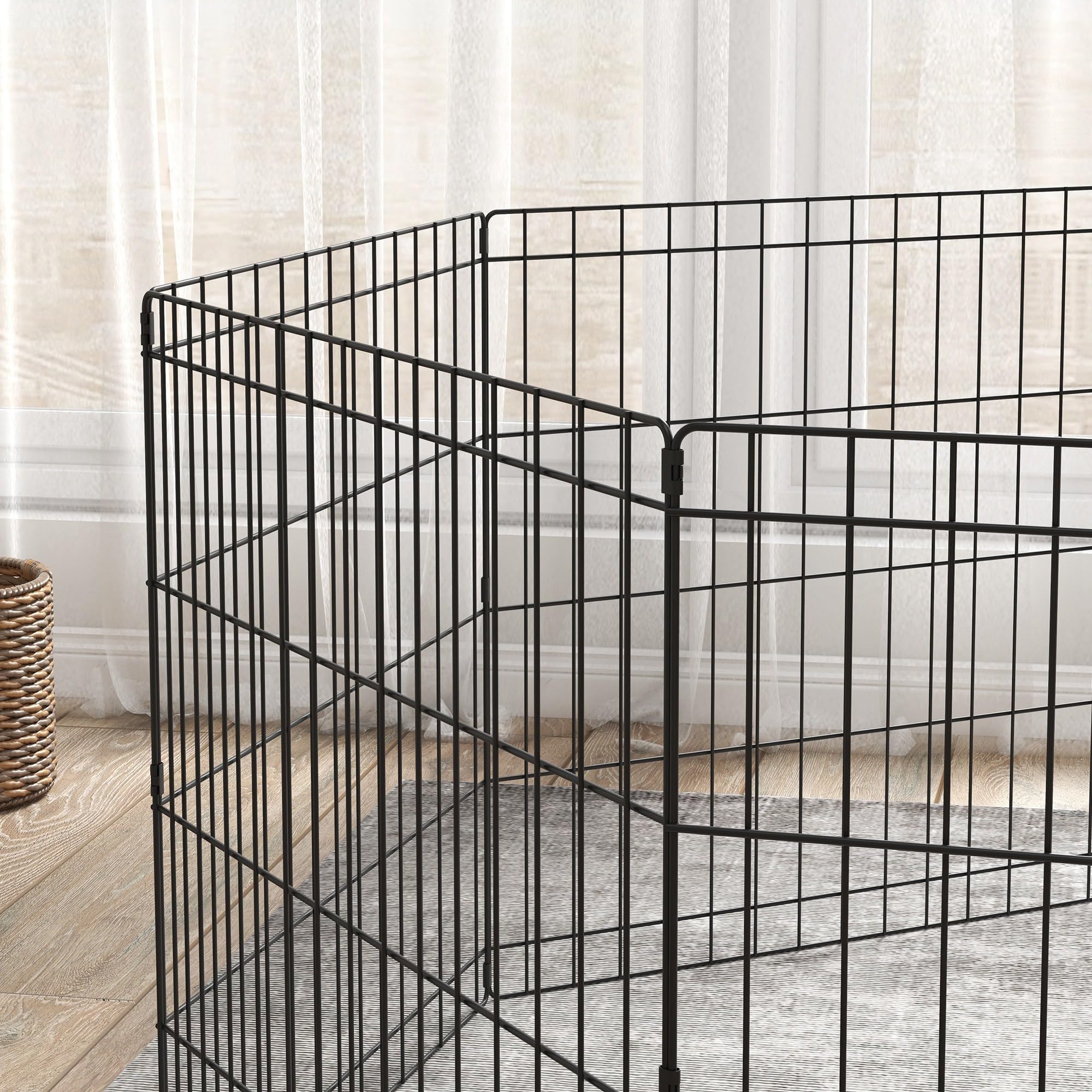 PawHut Recinto per Cani da Esterno e Interno, Recinzione Box per Cani e Cuccioli con 8 Pannelli a Rete e Porta 61 x 61cm, Nero