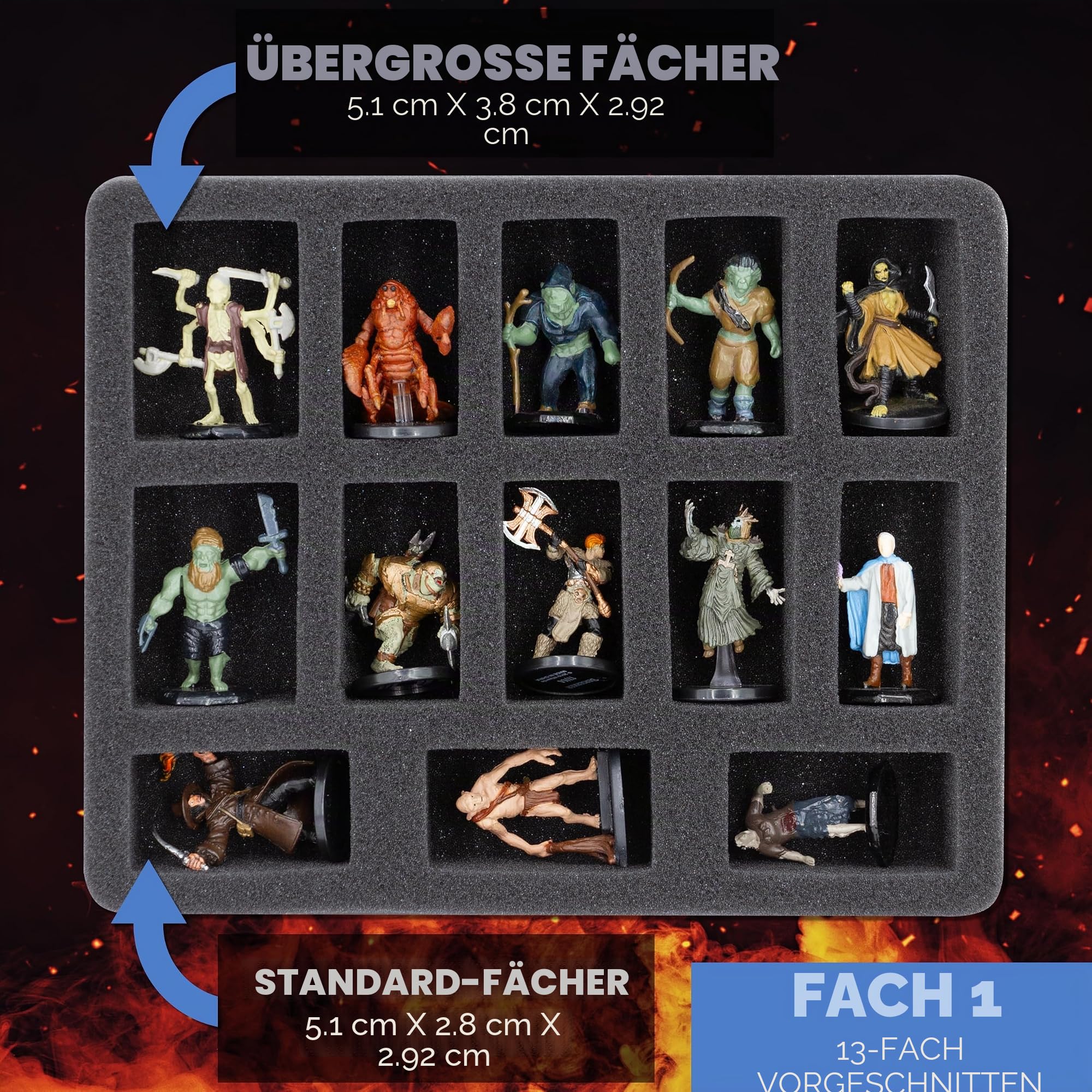 CASEMATIX Tragetasche für 43+ Miniaturen - Hartschalen-Aufbewahrungsbox mit 3 Schaumstoffschalen und 1 Anpassbarem Tablett, Kompatibel mit Warhammer 40k, DND