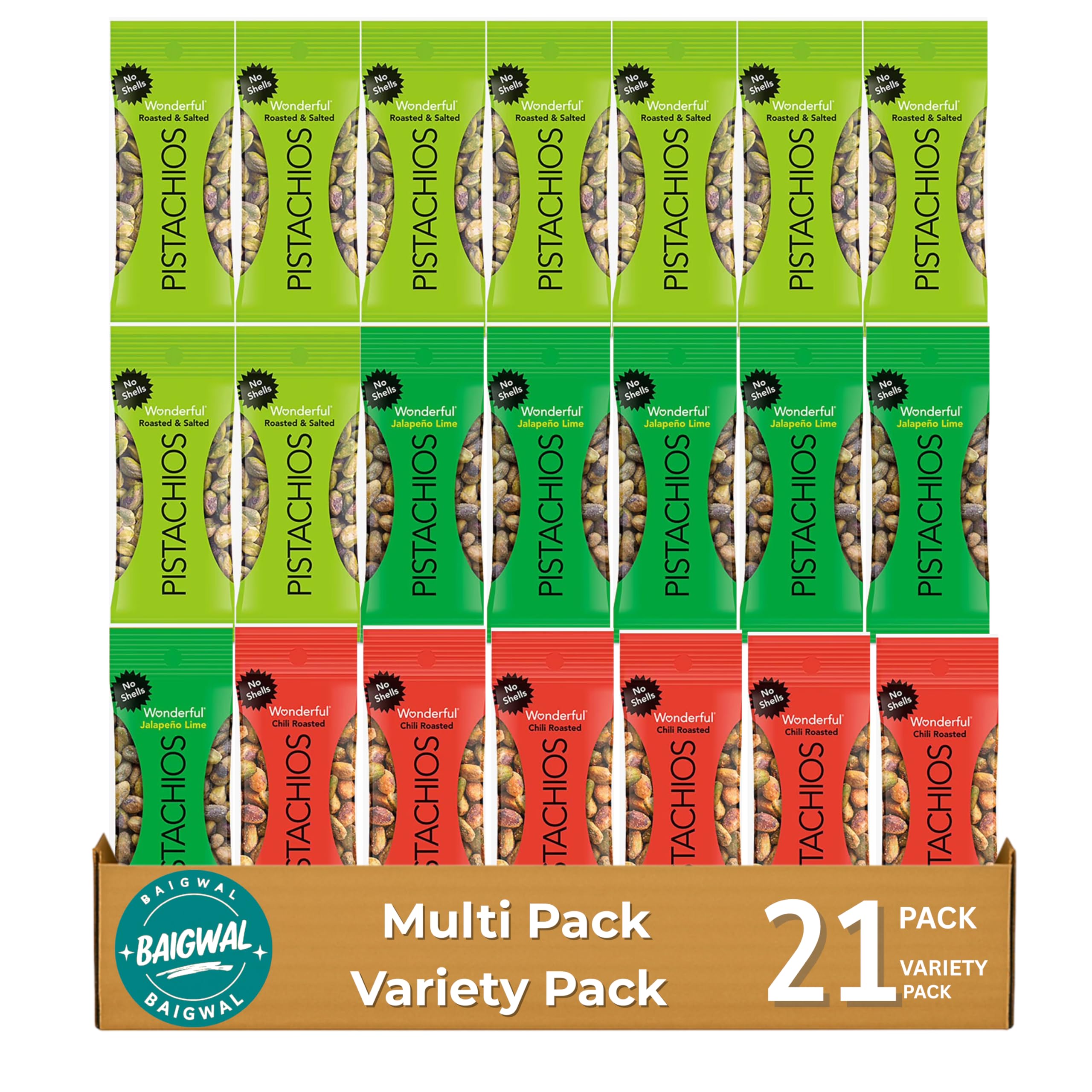 Roasted Salted Pistachios, No Shells, 0.75 oz., 21 Pack by baigwal.