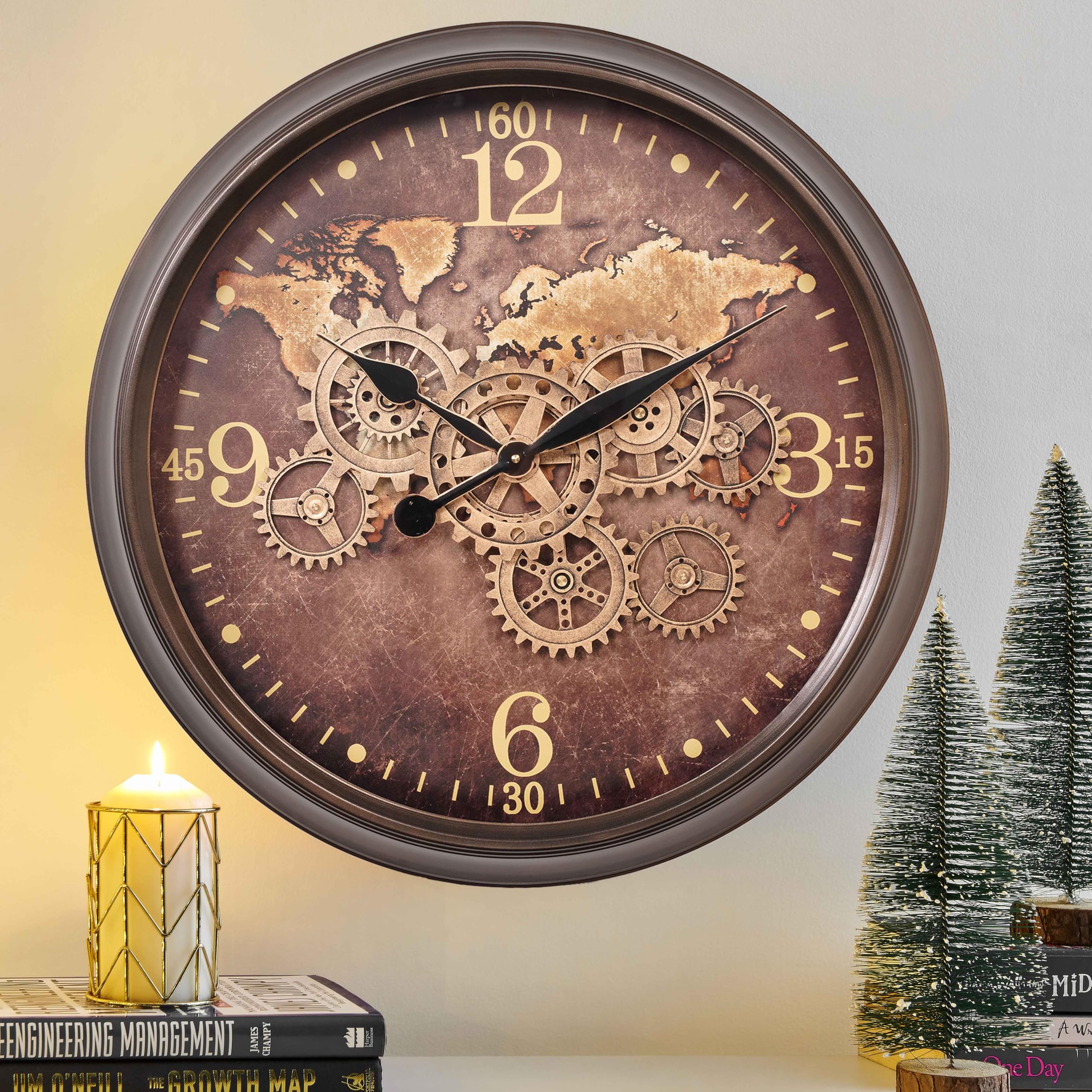 Buy CLXEAST 24 Inch Large Wall Clock with Moving Gears, Industrial