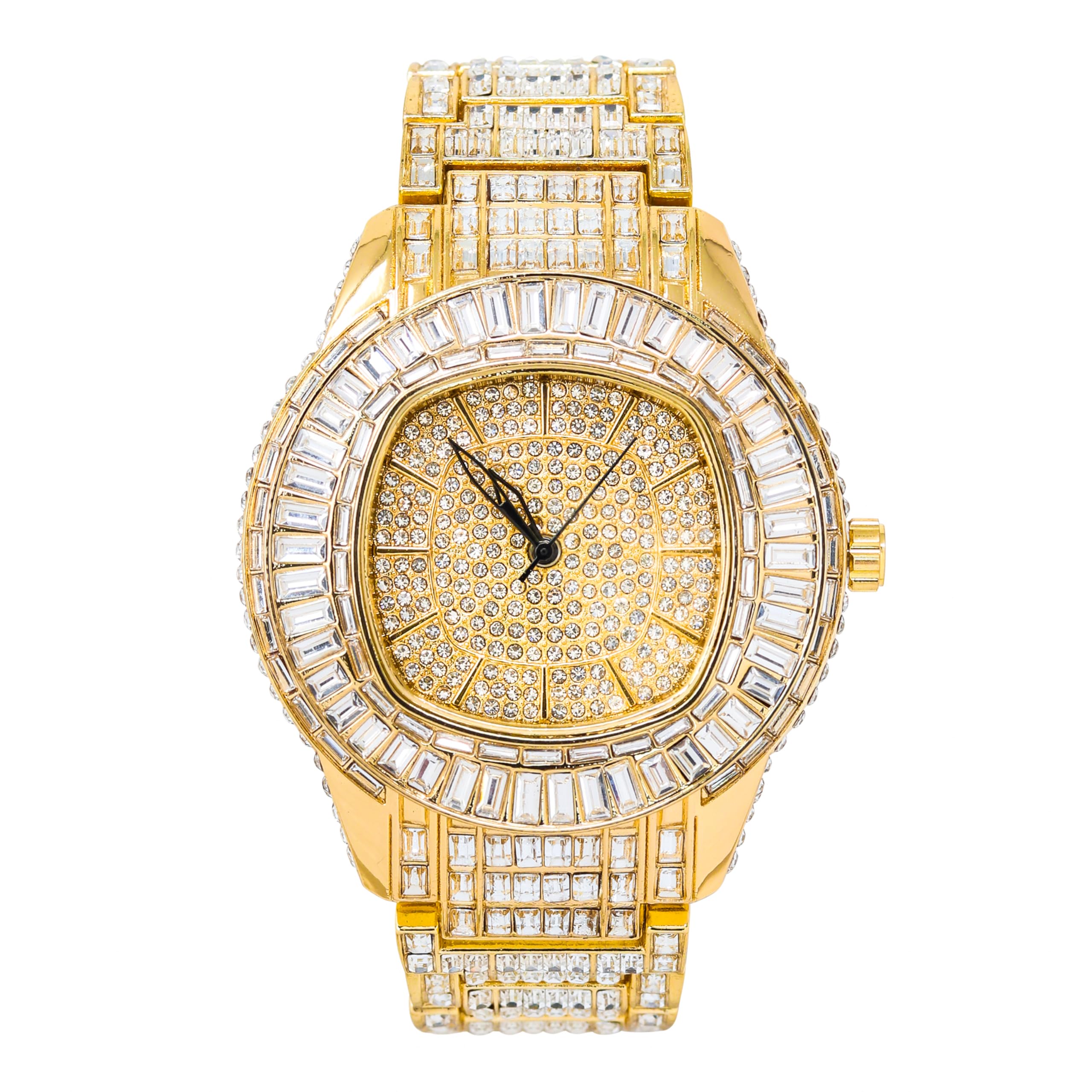 Herren 48 mm voll Iced Out Baguette Uhr mit simulierten Diamanten - Luxus Hip Hop Bling Uhr 17,8 cm Band Geschenk für Ihn
