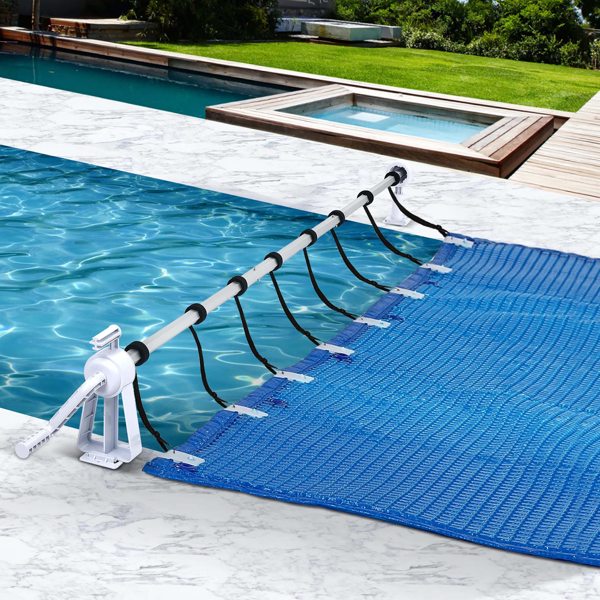 Pool Aufrollsystem 1,05m - 6,15 m Verstellbar | Alu Teleskoprohr | Pool Aufroller Aufrollvorrichtung Aufrollsystem für Solar- und Poolplanen, Abdeckplane, inkl. Bänder