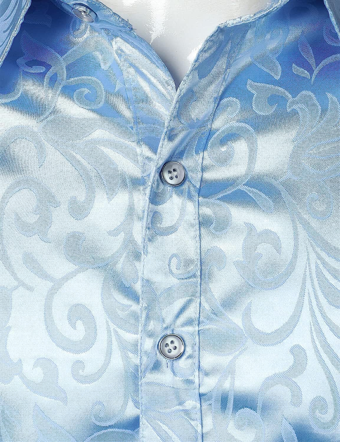 PARKLEES Camicia da uomo a maniche lunghe in jacquard di lusso, vestibilità aderente, in raso, con stampa floreale, per feste di nozze e balli