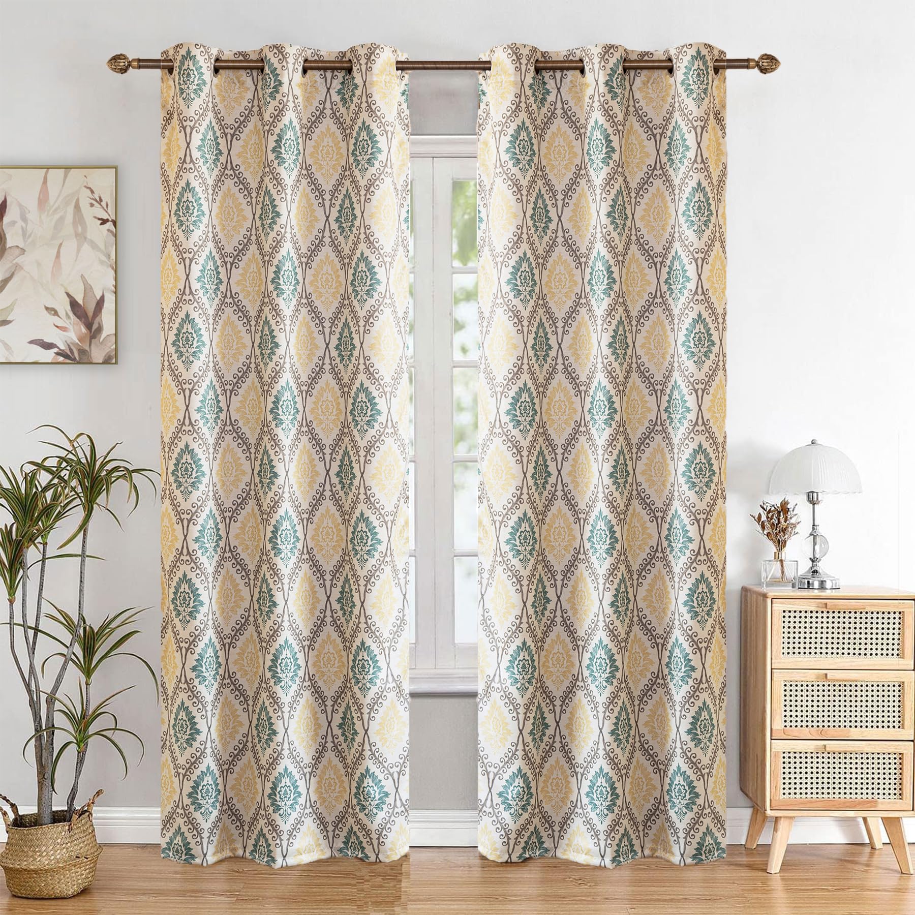 HOMEMONDE Grommet Curtains for 5 Feet Window - Room Darkening Heavy Polyester Panels, Ikat Design Digital Printed Room Privacy Curtain Pack of 1 - (Multicolor 60L x 46W Inch)